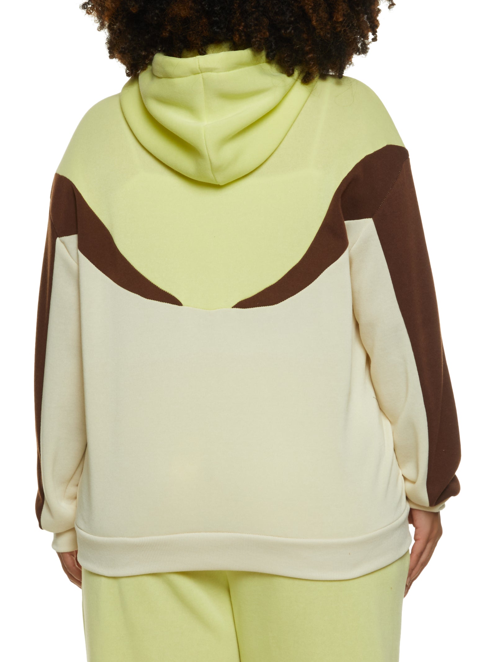 Plus Size Color Blocked Zip Front Hooded Sweatshirt