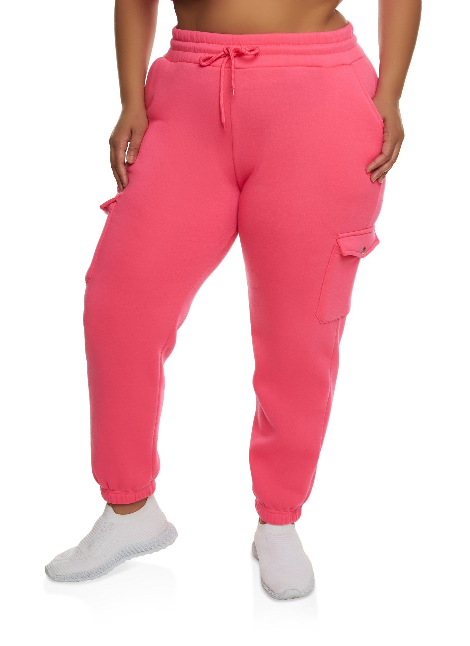 Plus Size Fleece Drawstring Waist Sweatpants - Fuchsia