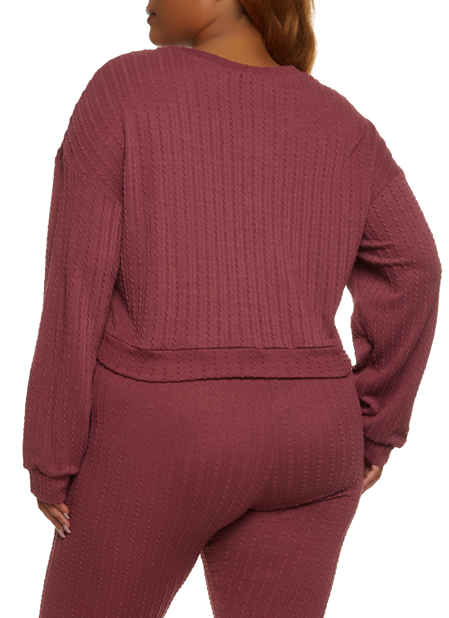 Plus Size Textured Knit Cropped Sweatshirt