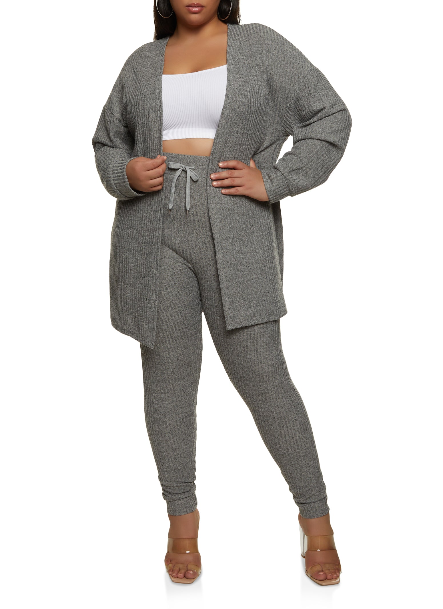 Plus Size Ribbed Open Front Cardigan