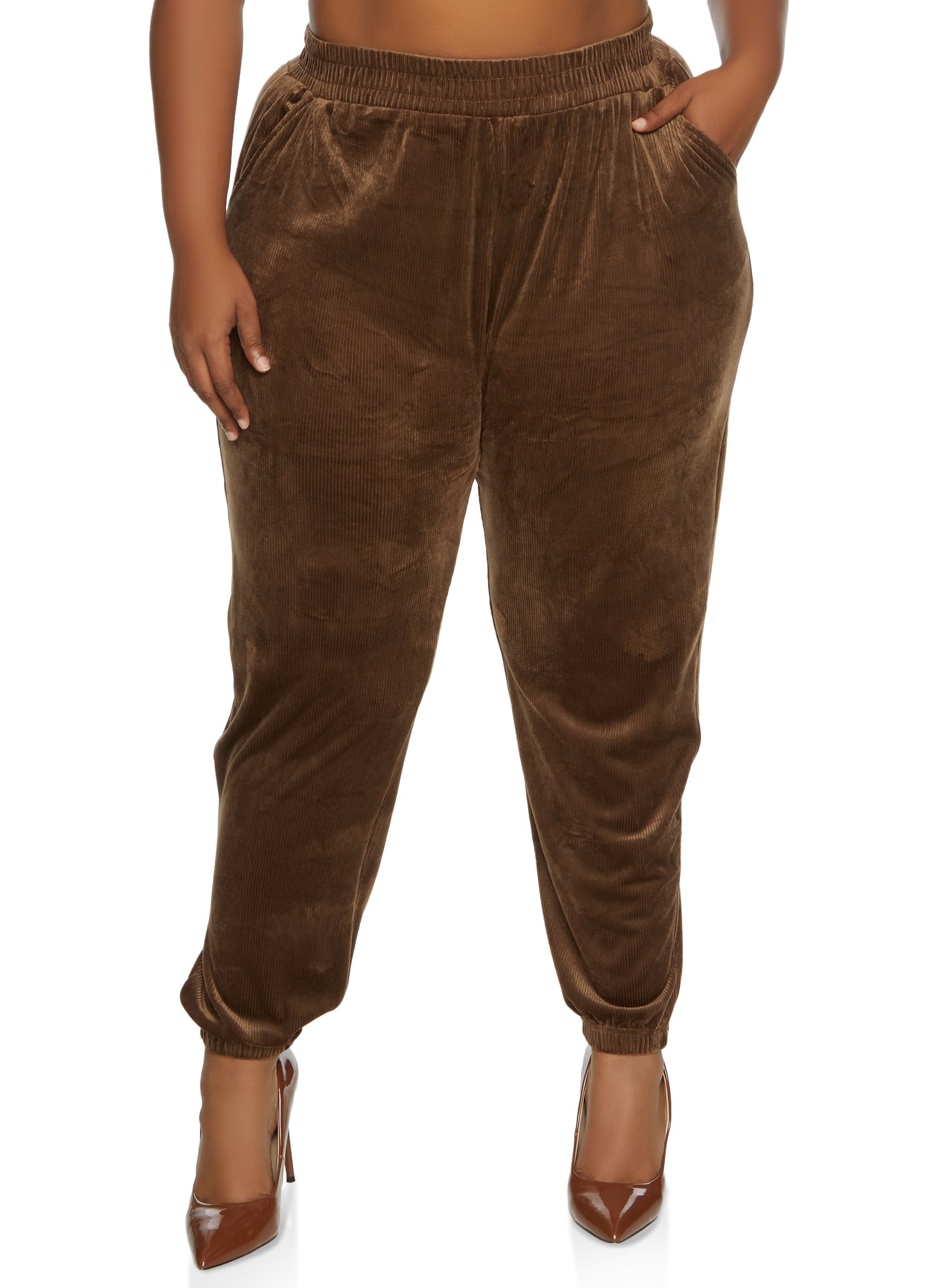 Plus Size Corduroy High Waisted Joggers