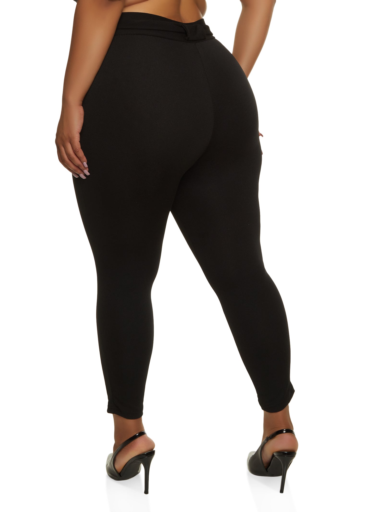 Plus Size Crepe Knit Belted Skinny Dress Pants