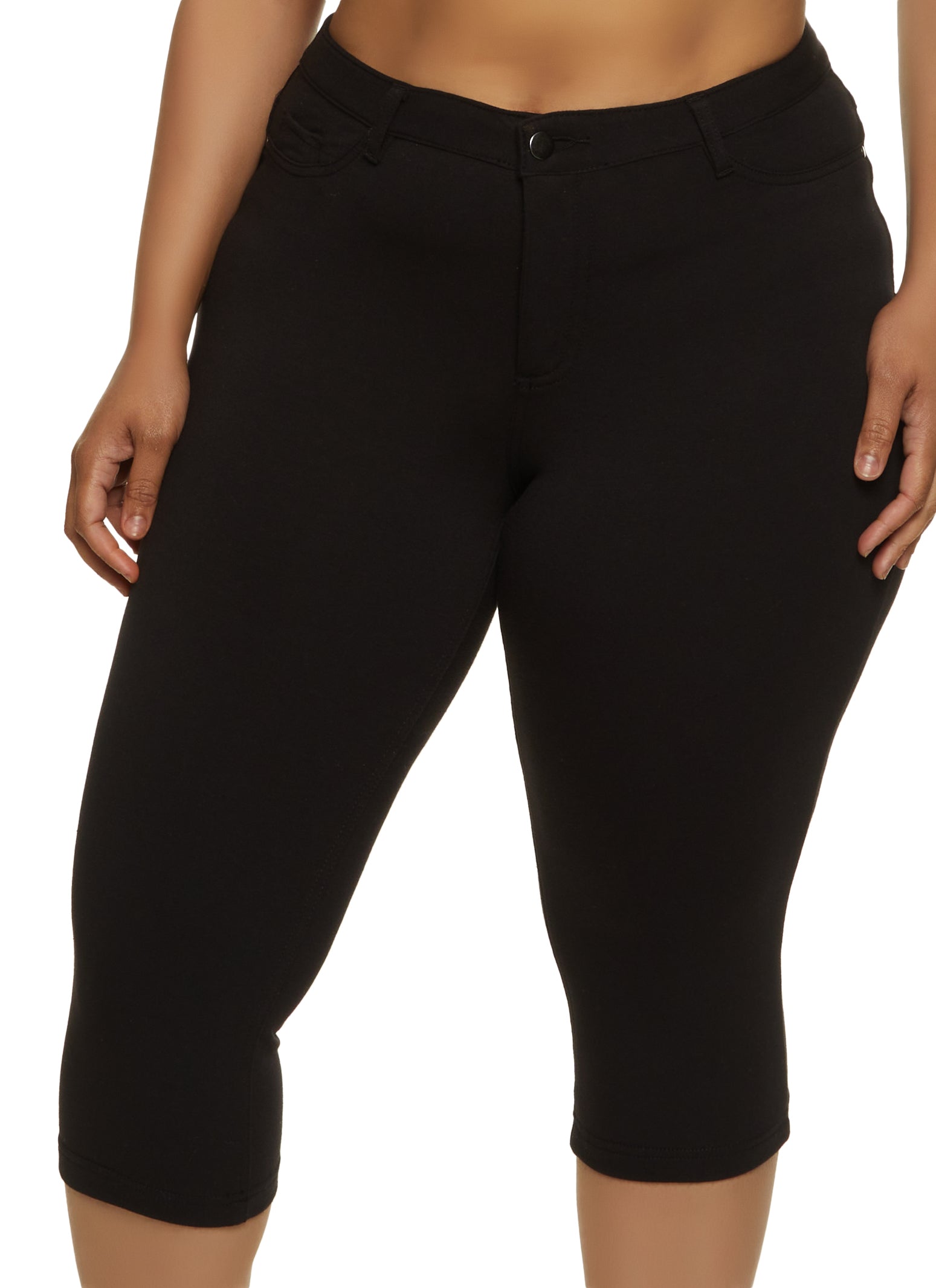 Plus Size Solid Capri Jeggings - Black