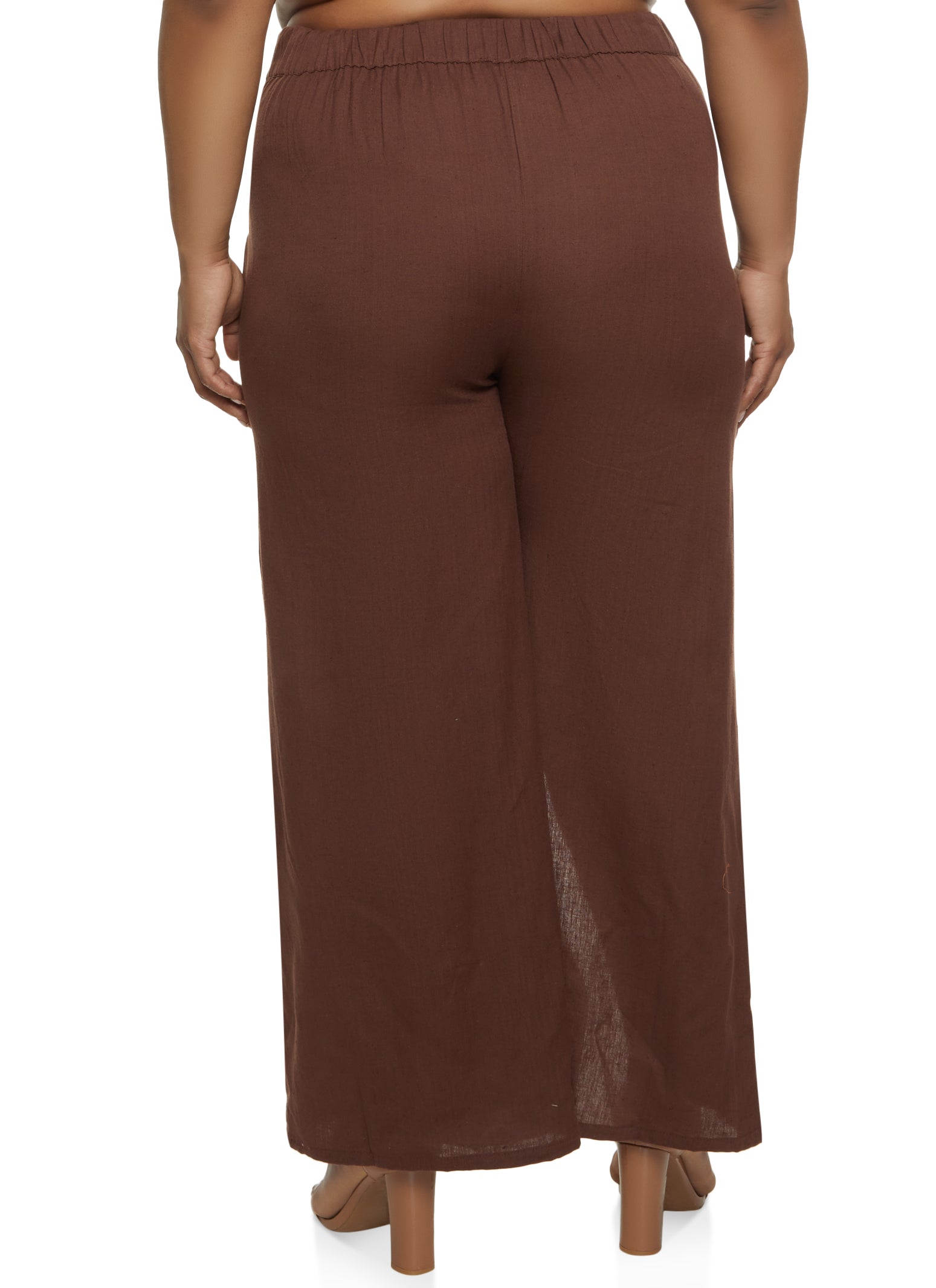 Plus Size Split Hem Wide Leg Linen Pants
