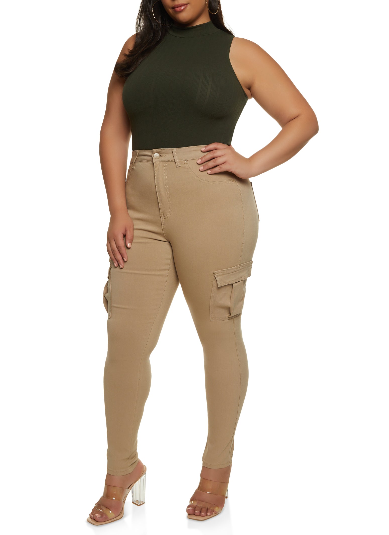 Plus size stretch top pants with pockets