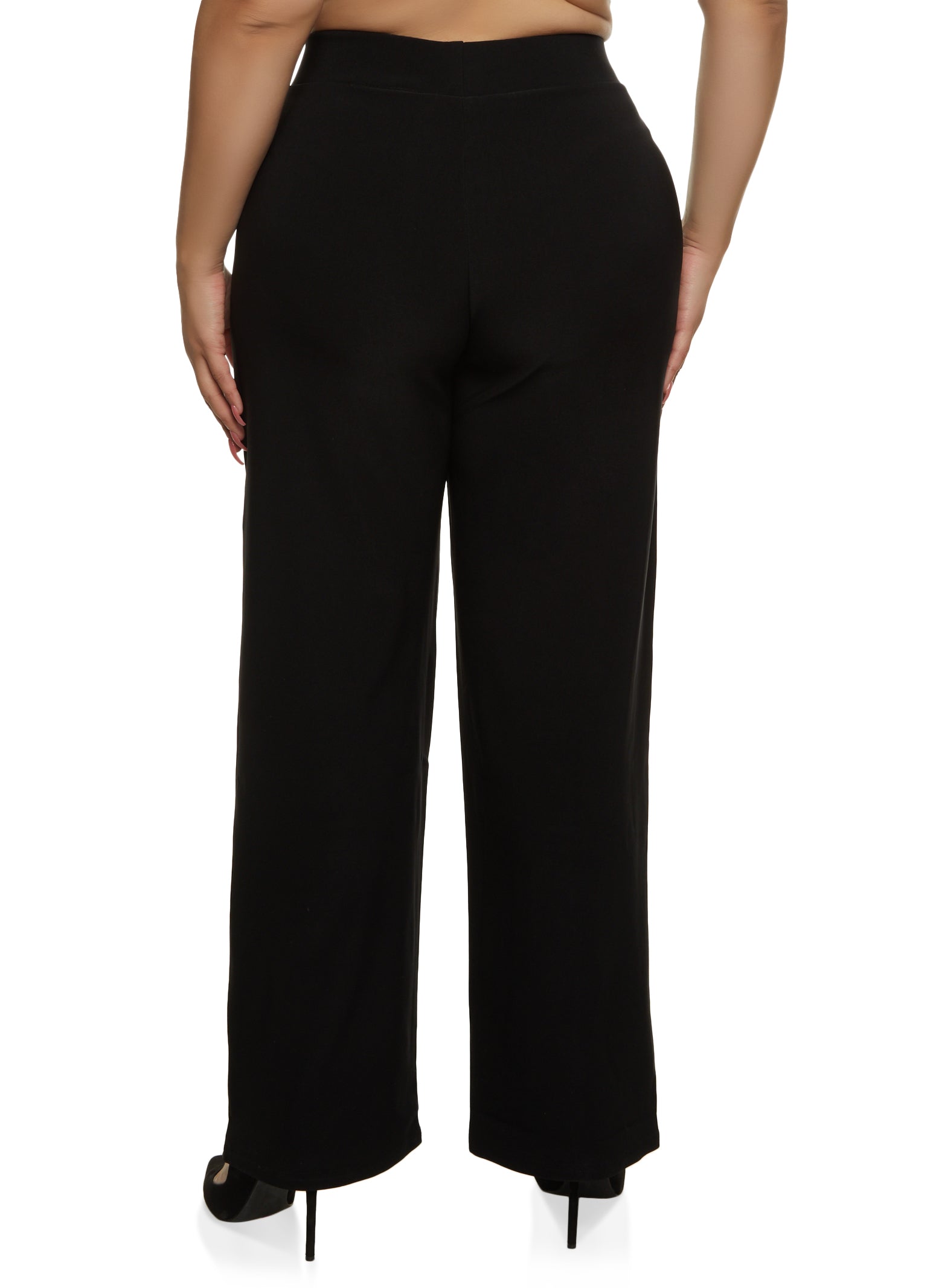 Plus Size Faux Button Detail Wide Leg Dress Pants - Black