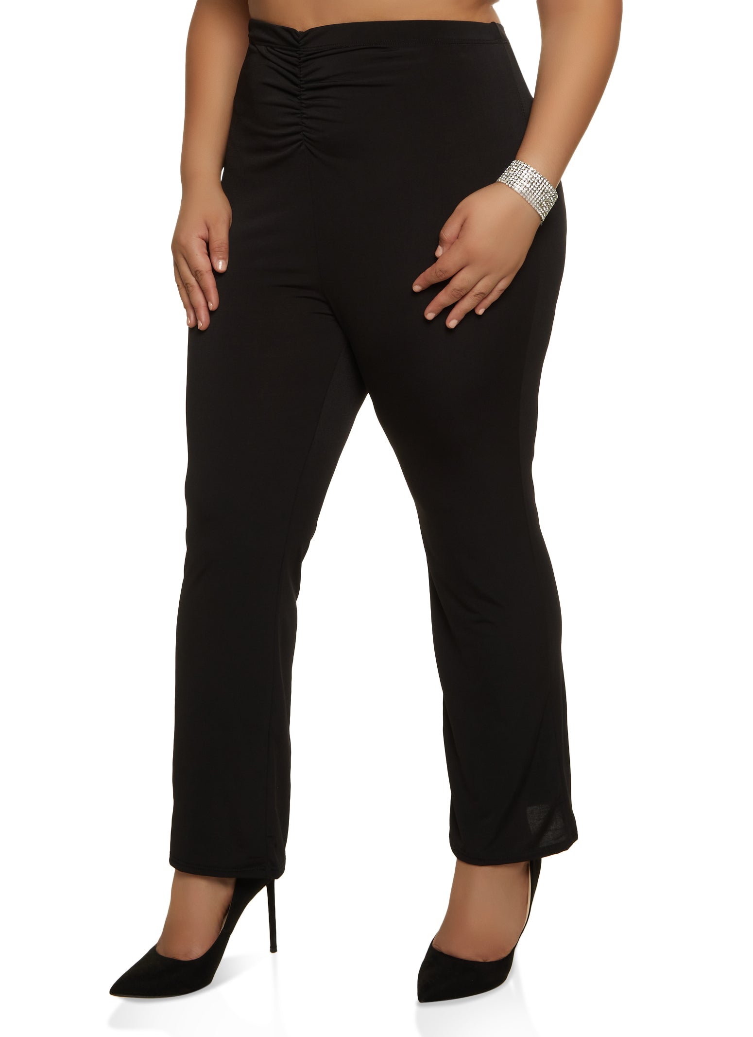 Plus Size Ruched Detail Pull On Dress Pants