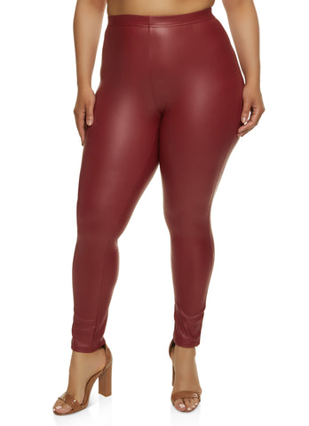 Plus Size Faux Leather Leggings - Red