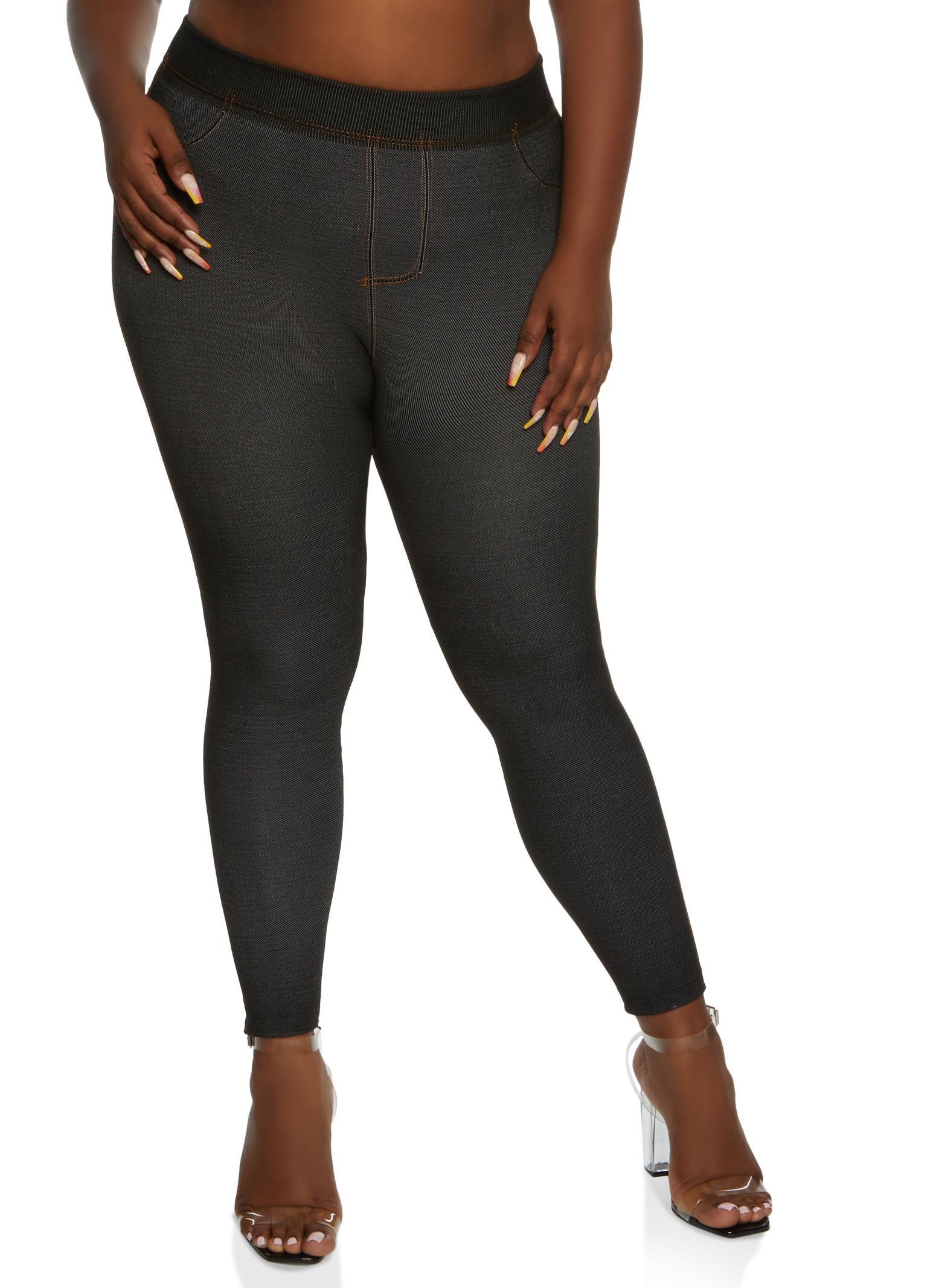 Plus Size Denim Knit High Waist Jeggings