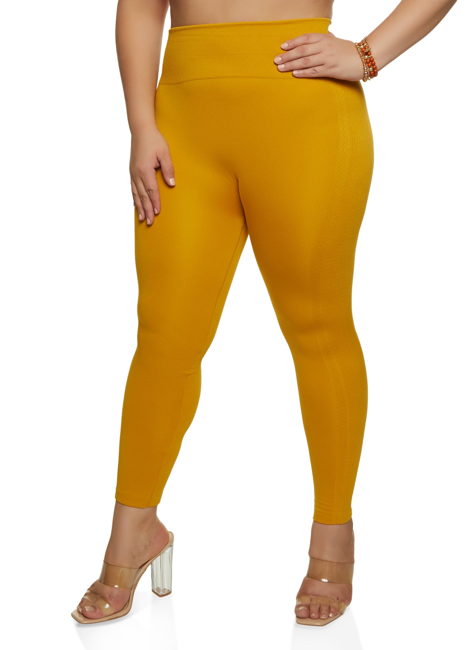 Plus Size Fleece Side Textured Knit Leggings