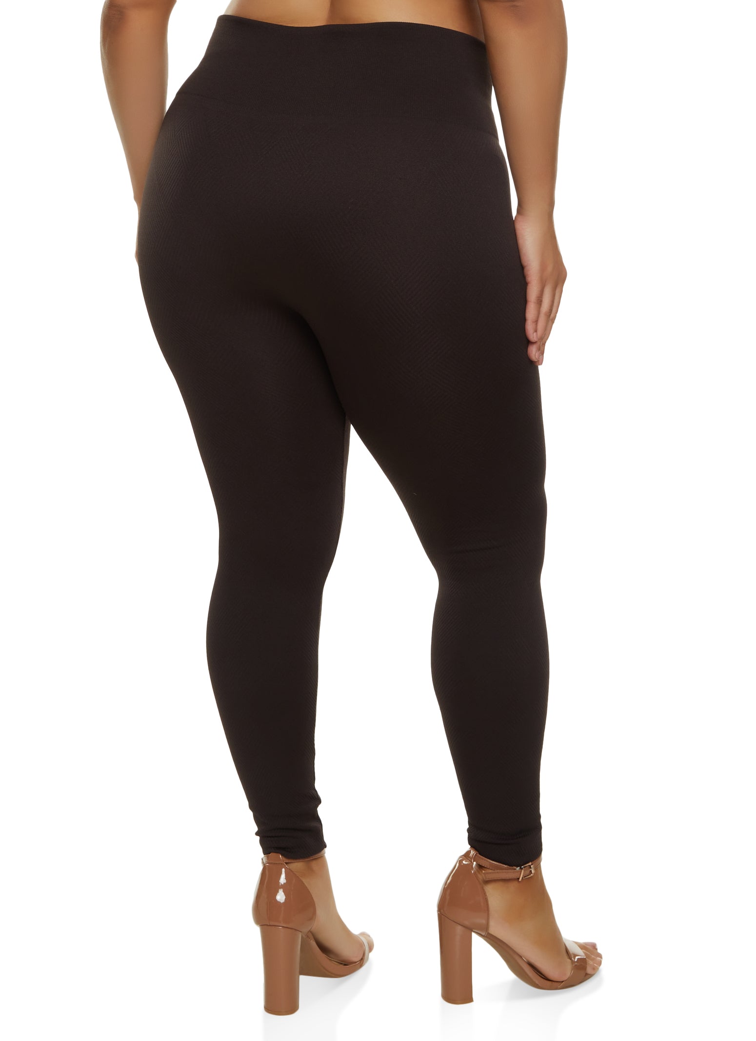 Plus Size Seamless Fleece Lined Leggings - Brown