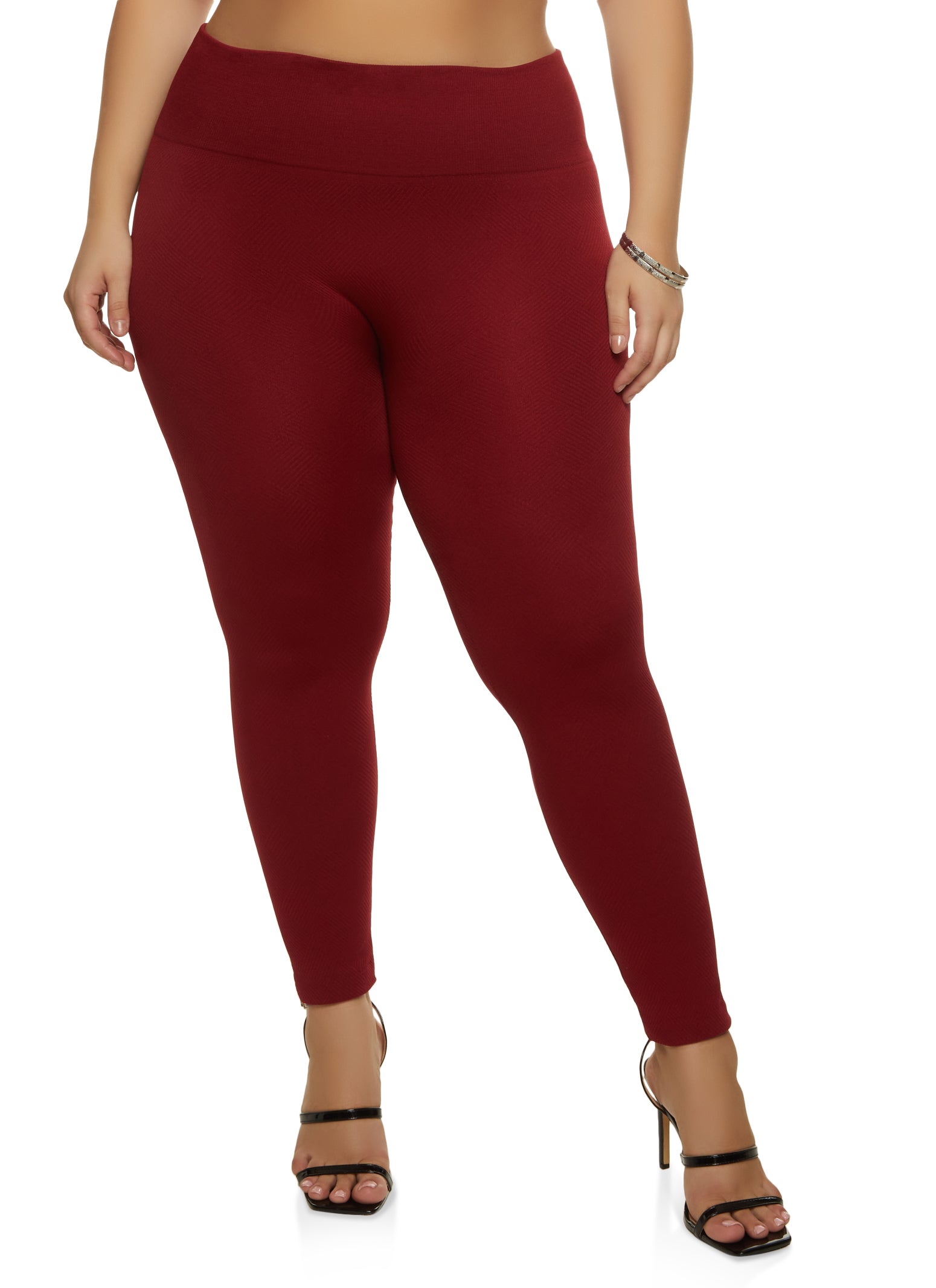 Ladies Plus Size Seamless Ribbed Fleece Lined Leggings (2X/3X