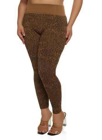 Plus Size Seamless Leopard Print Leggings - Camel