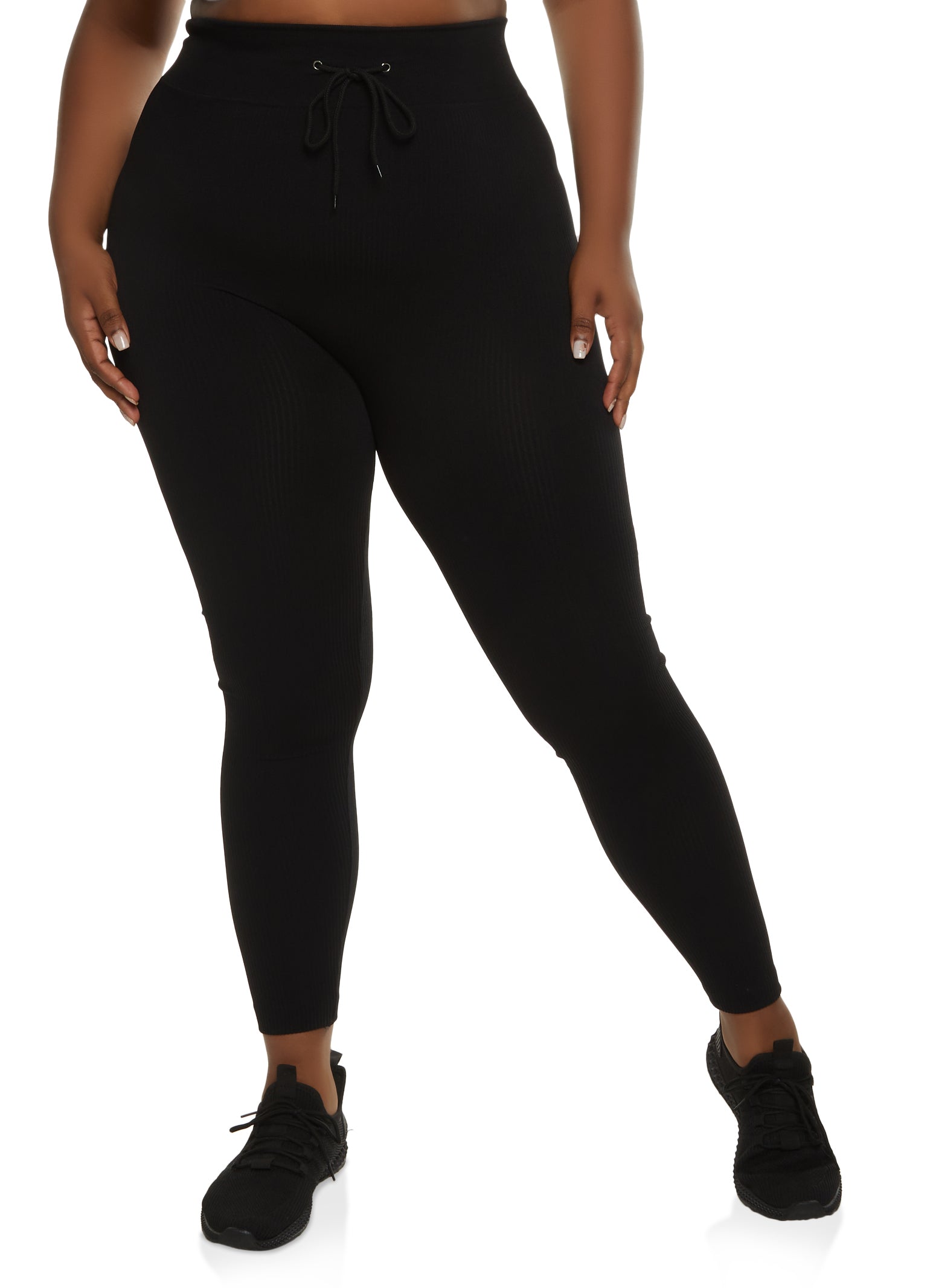 Plus Size Ribbed Faux Drawstring Leggings