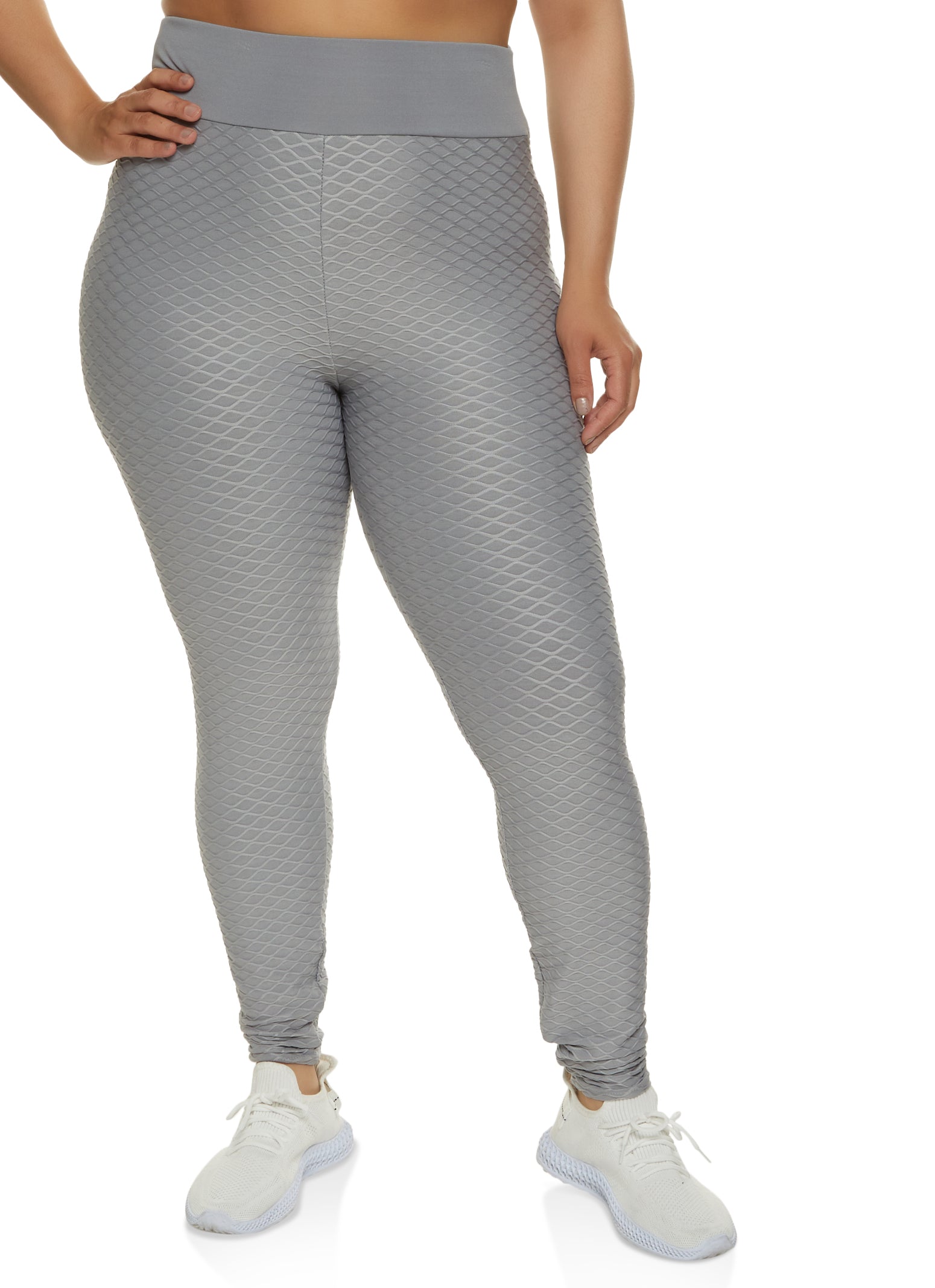Plus Size Solid Waffle Knit High Waist Leggings - Heather