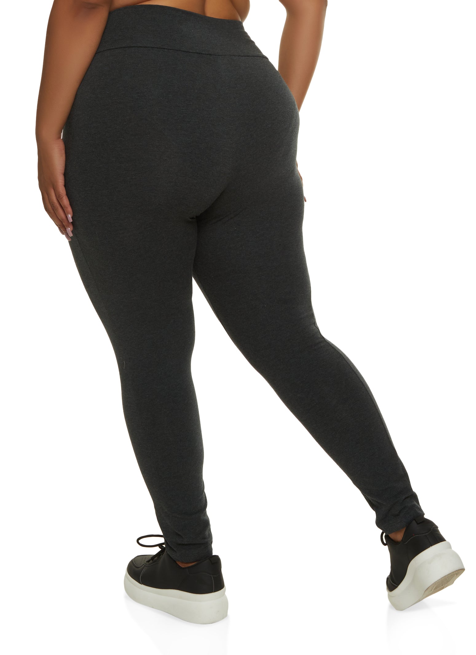 Plus Size Solid High Waist Cell Phone Pocket Leggings - Charcoal