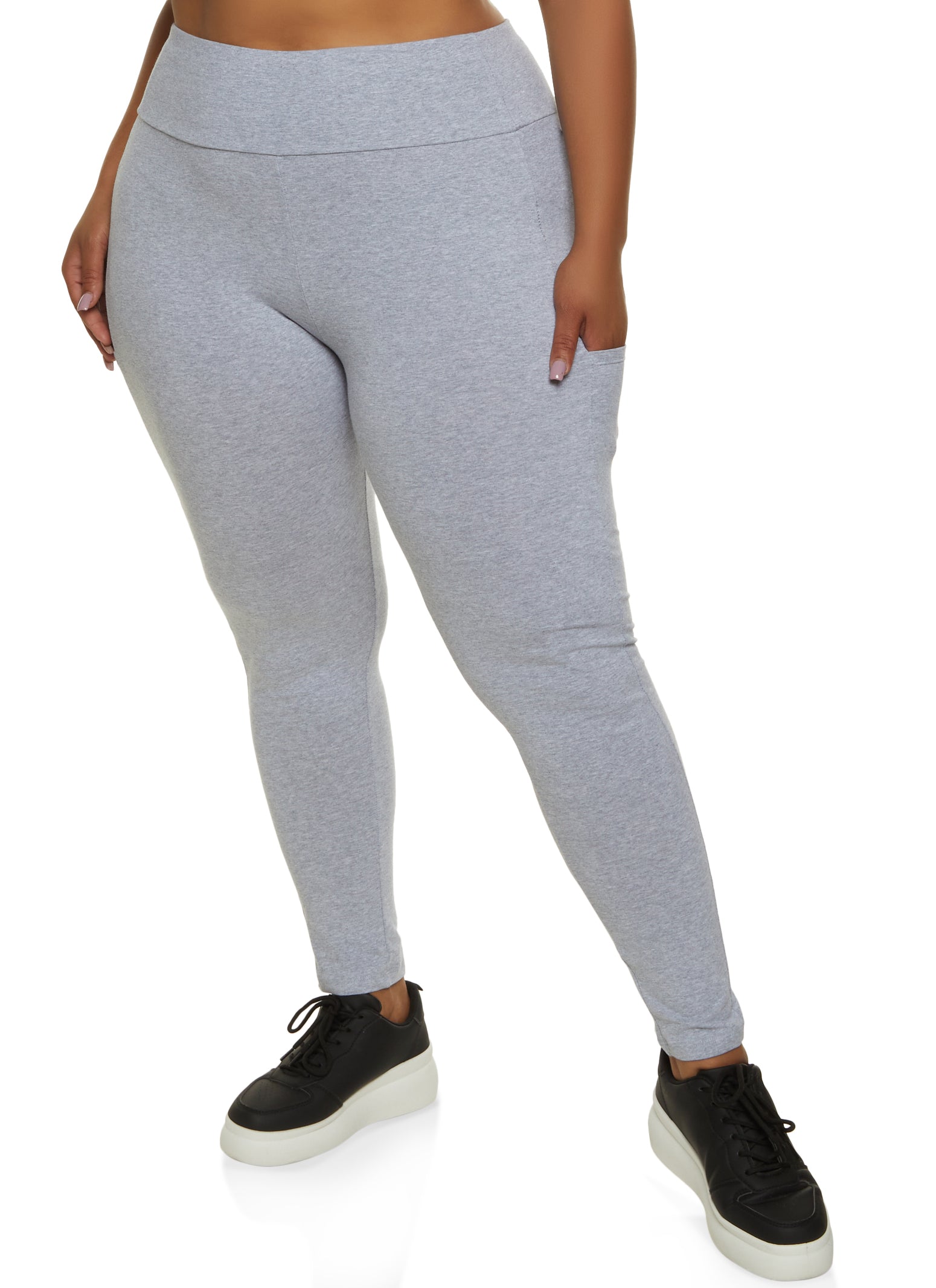 Plus Size Solid High Waist Cell Phone Pocket Leggings - Heather