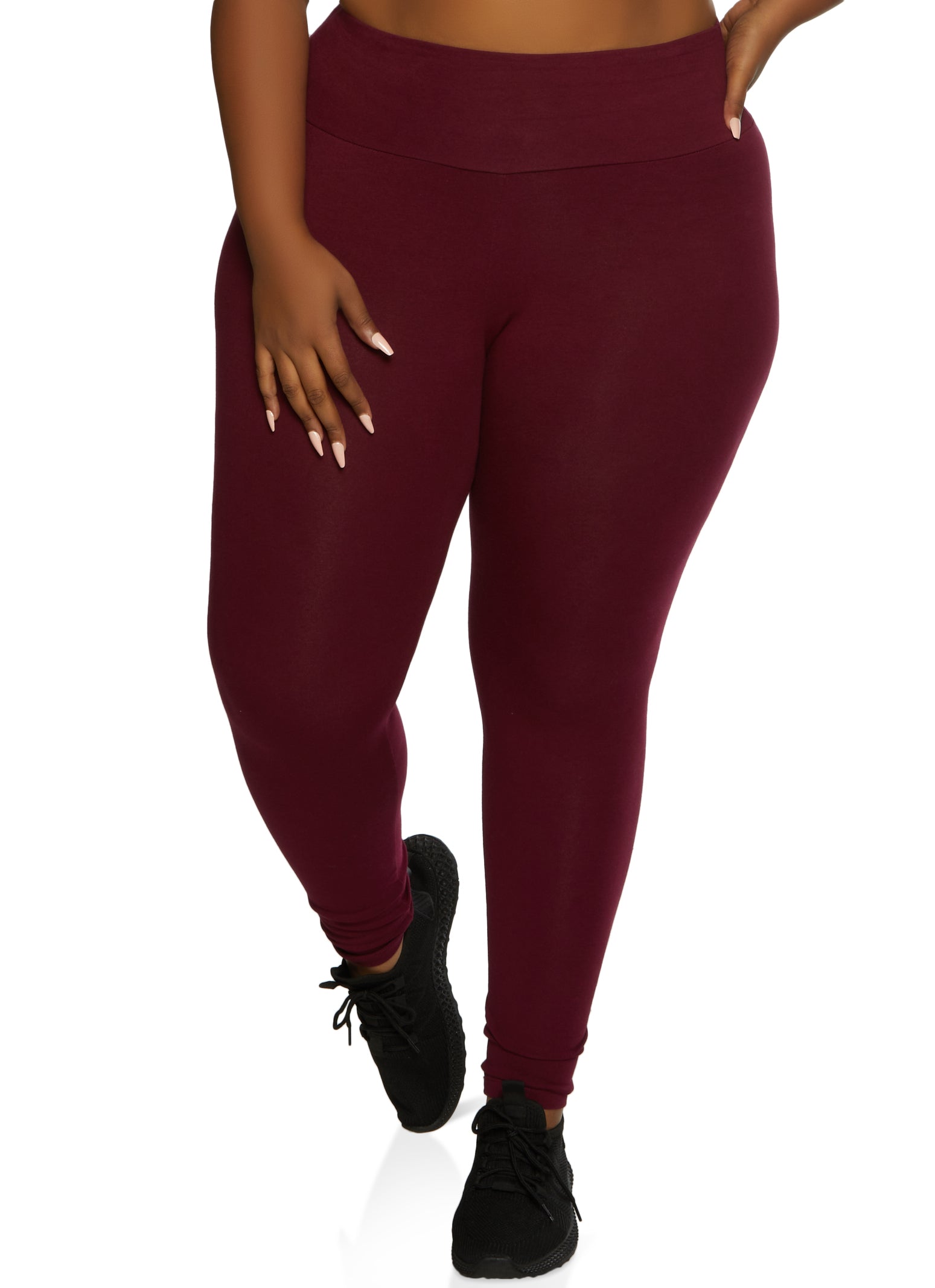 Plus Size Solid High Rise Waistband Leggings