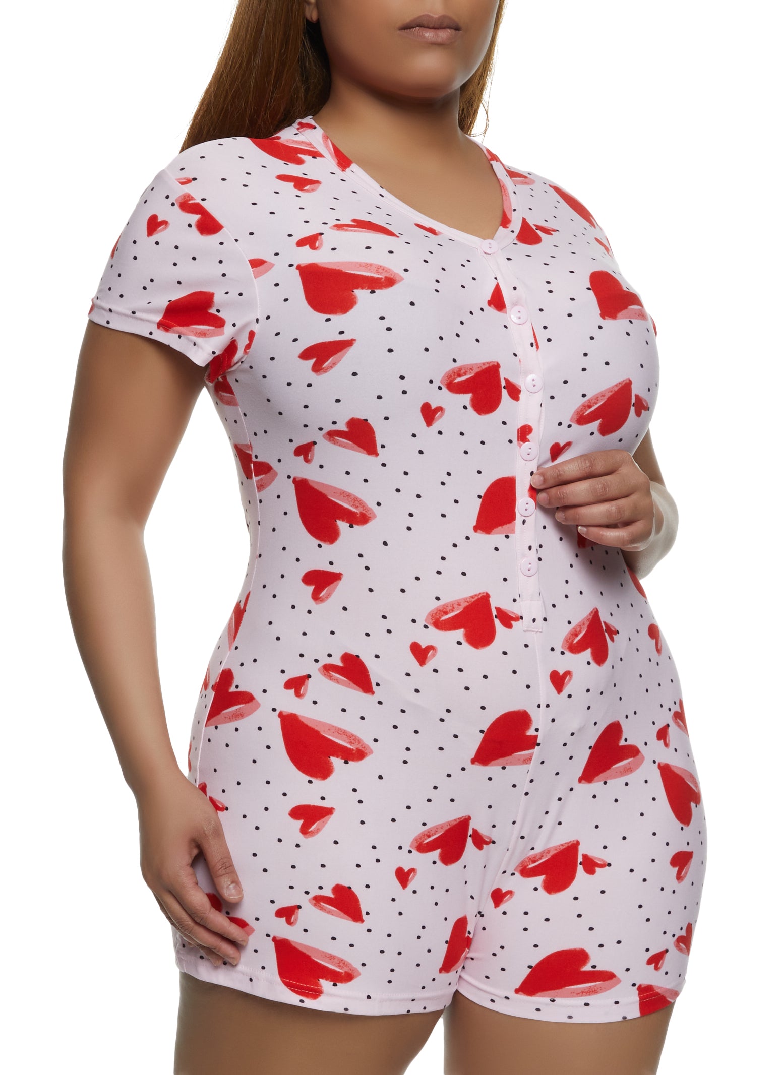Plus Size Heart Love Graphic Pajama Romper