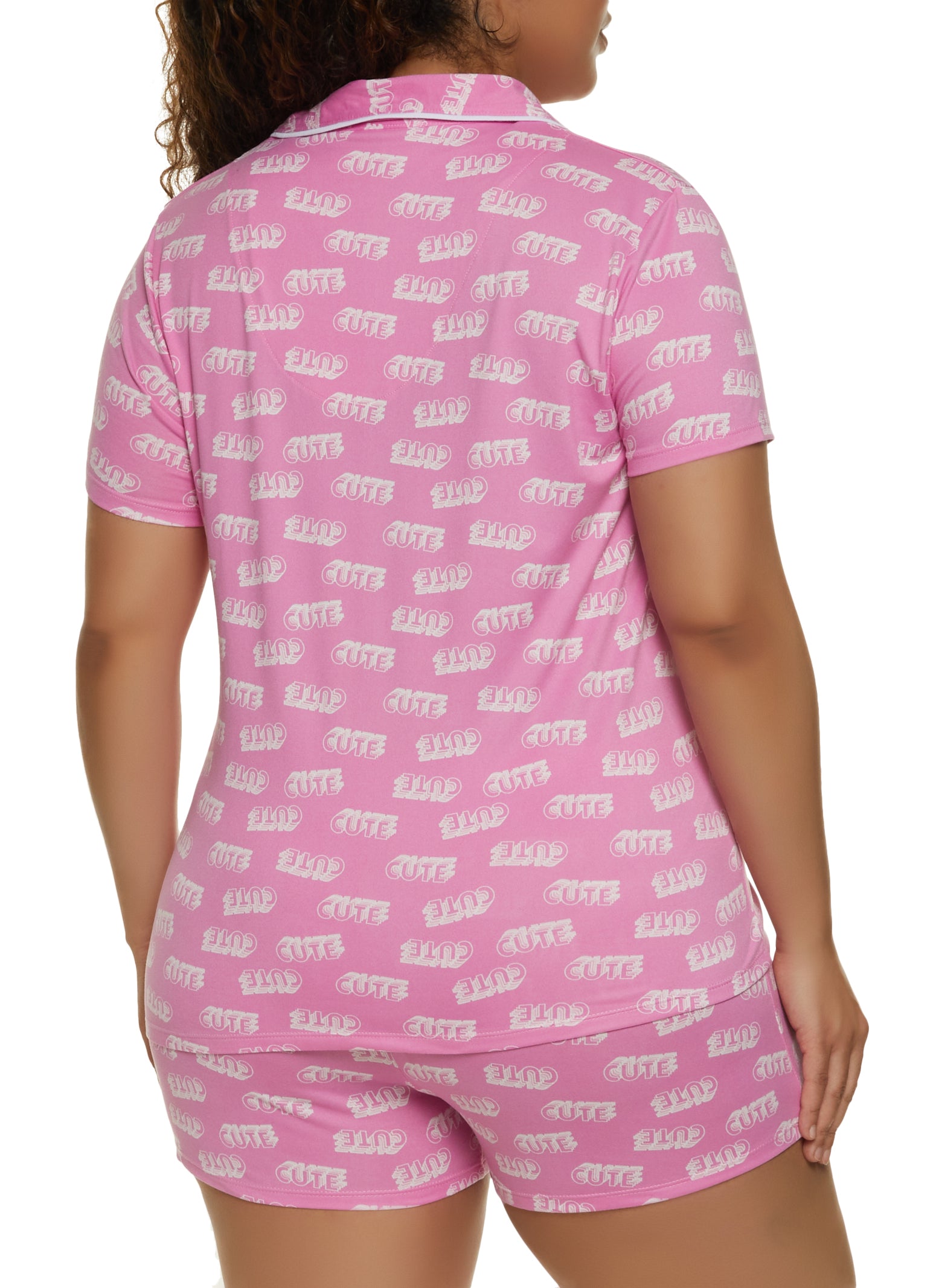 Plus Size Cute Print Pajama Shirt and Shorts