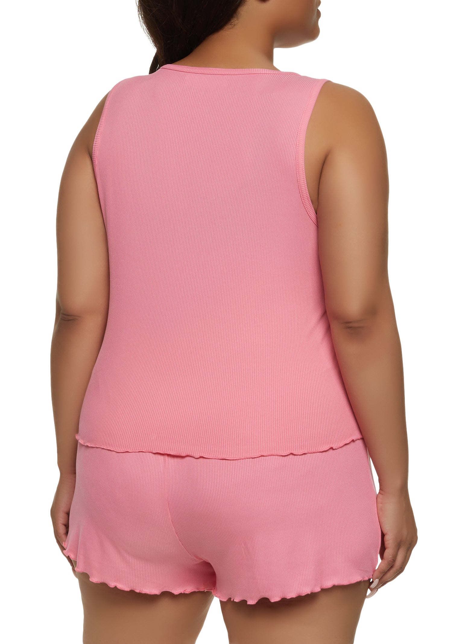 Plus Size Lettuce Edge Pajama Tank Top and Shorts