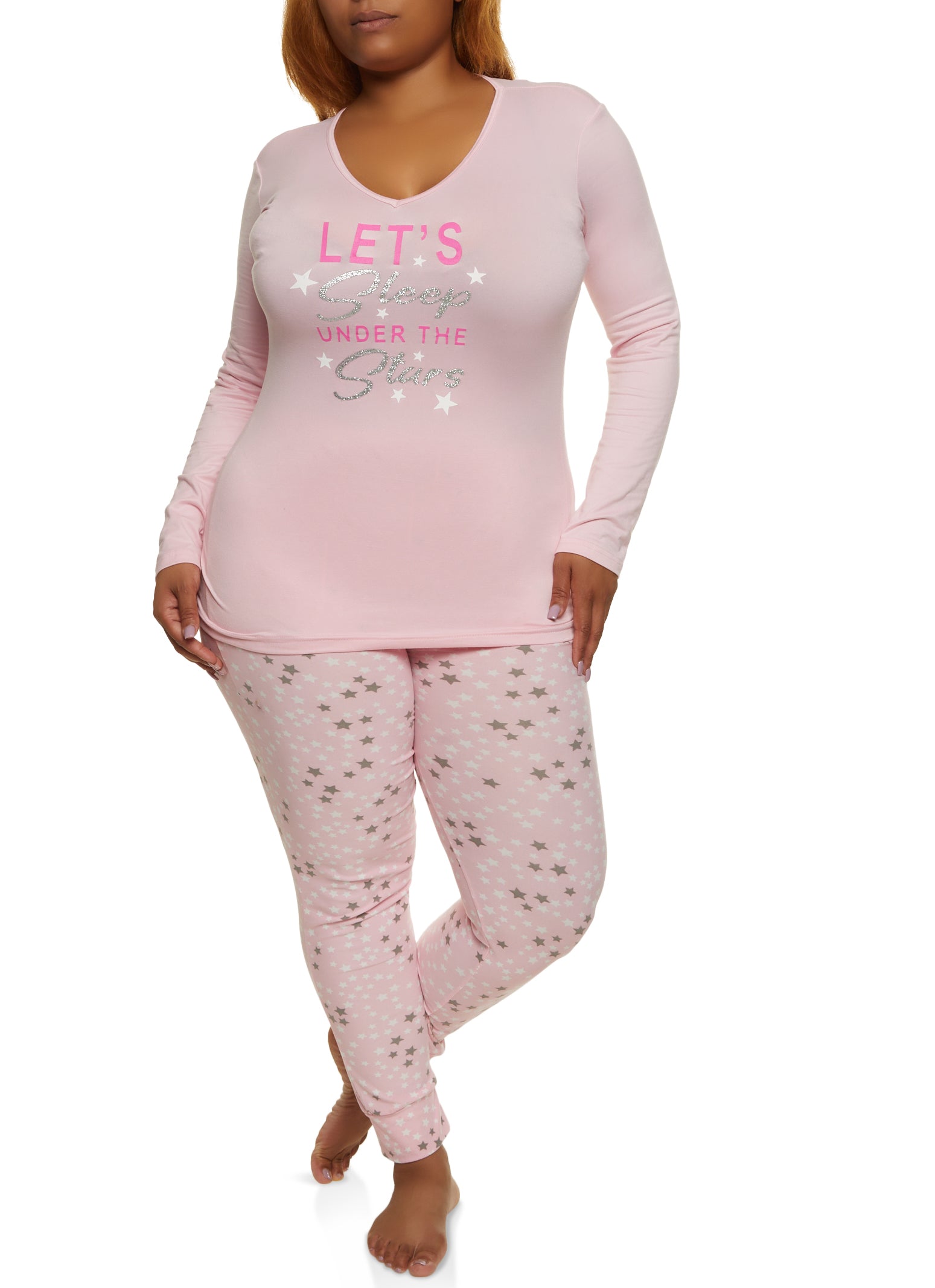 Lets Sleep Graphic Pajama Top and Pants - Pink