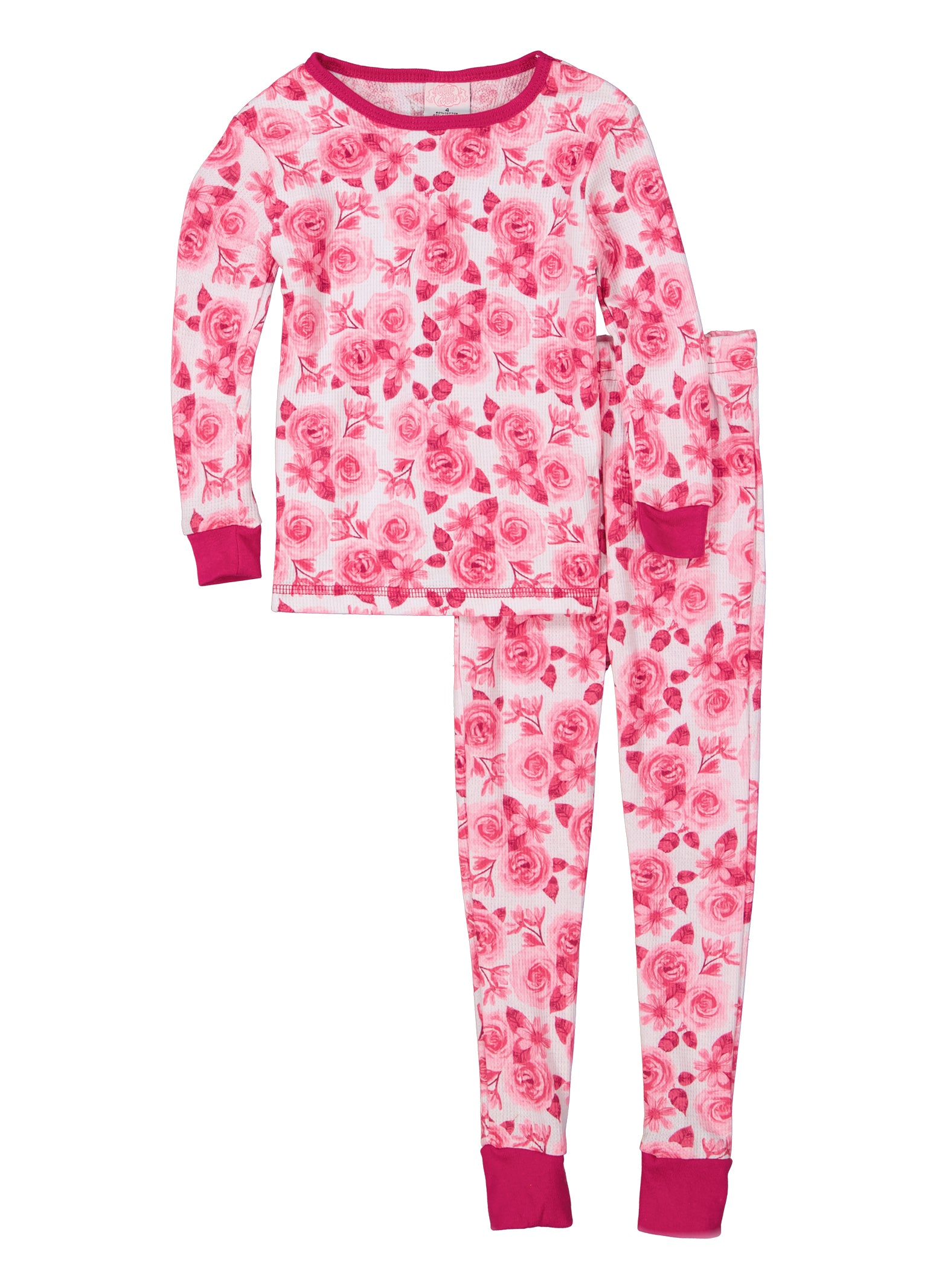 Little Girls Printed Waffle Knit Pajama Top and Pants