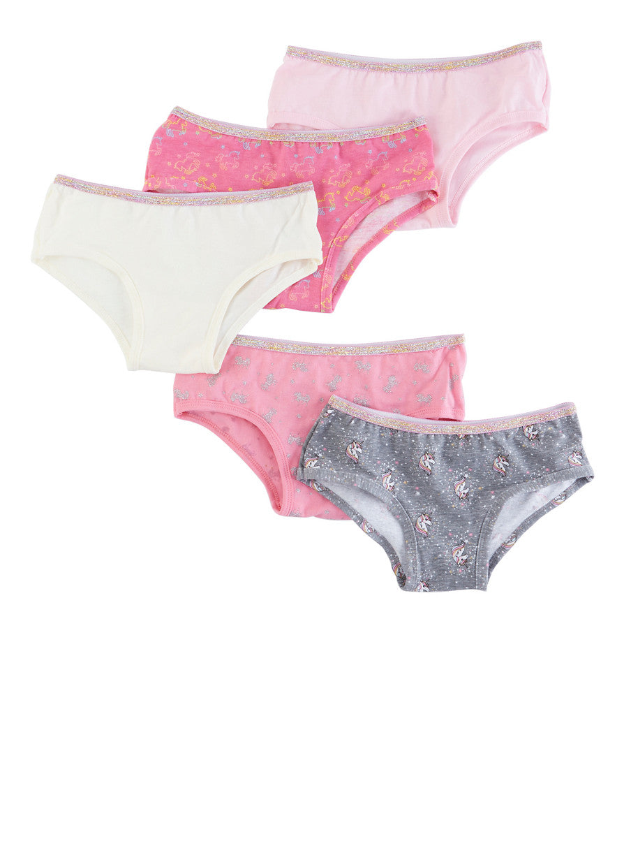 Girls 5 Pack Unicorn Panties - Multi Color