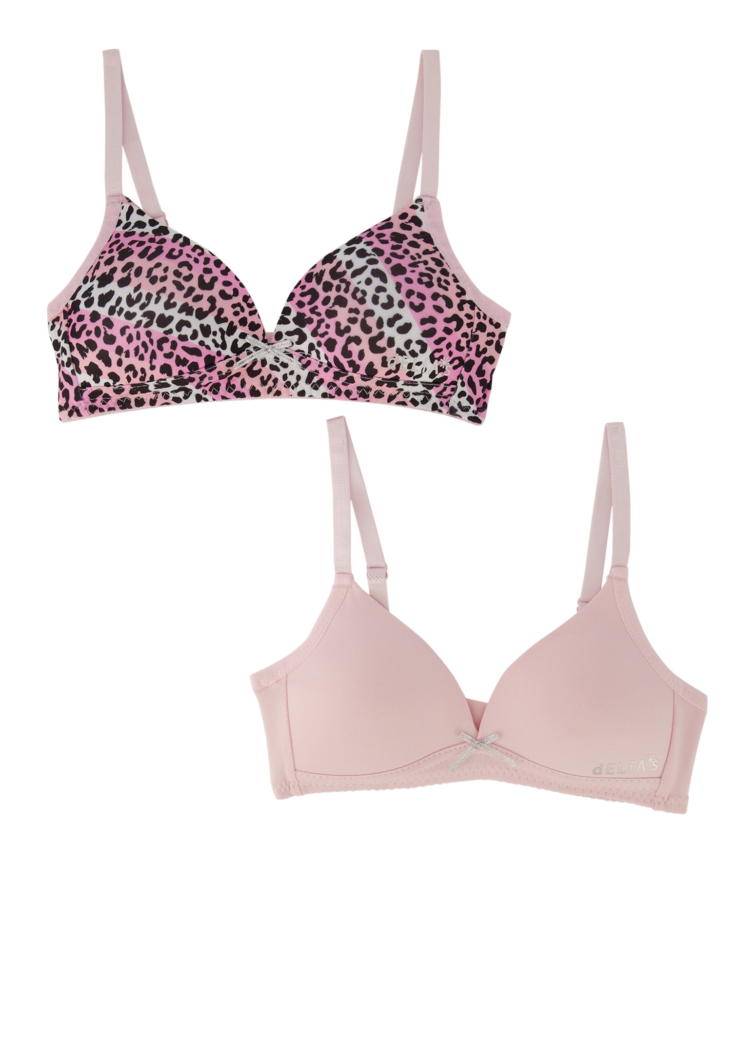 Girls 2 Pack Leopard Print Bras - Pink
