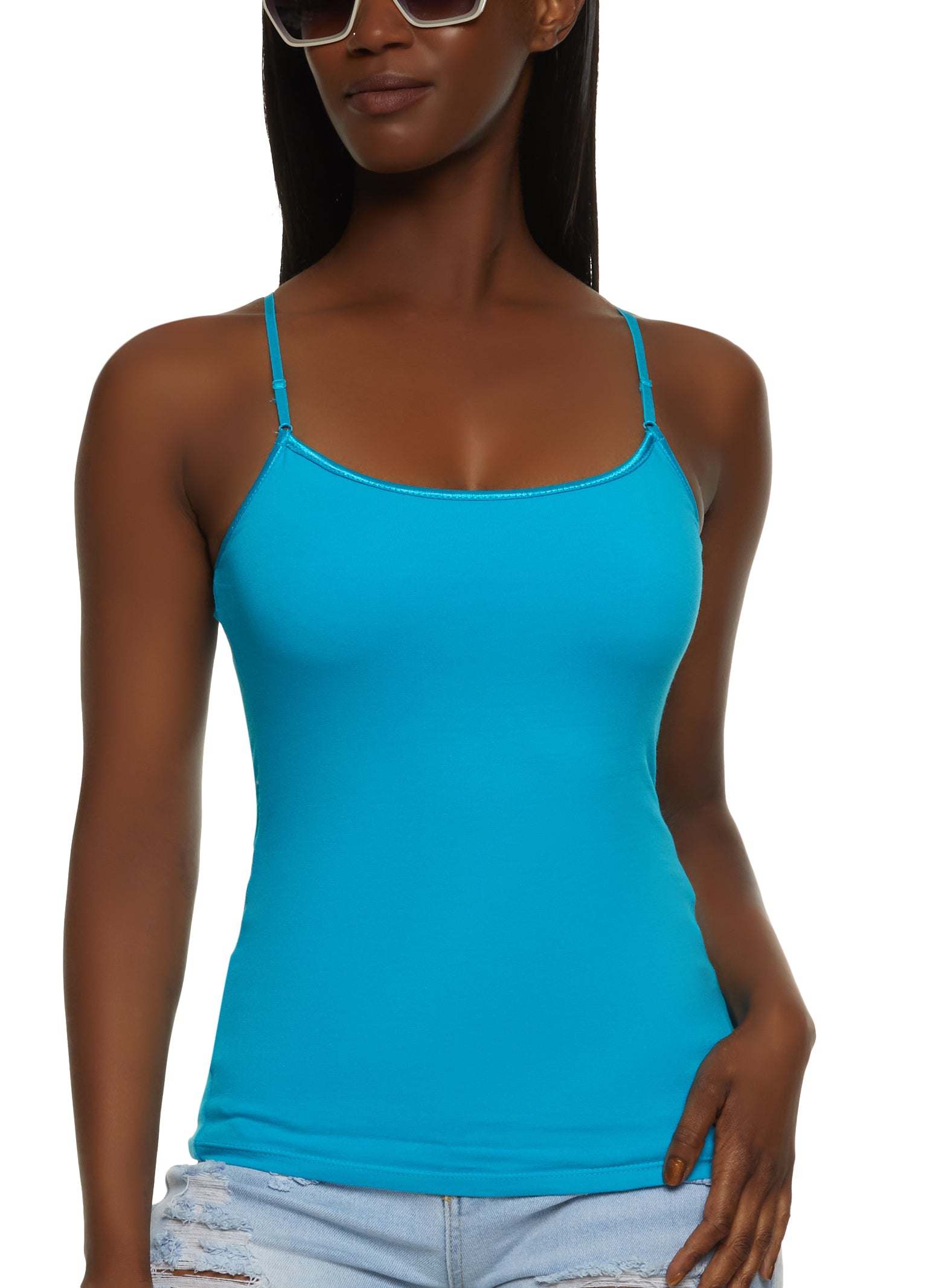 Blue Square Neck Top with Built-In Bra - Cobalt