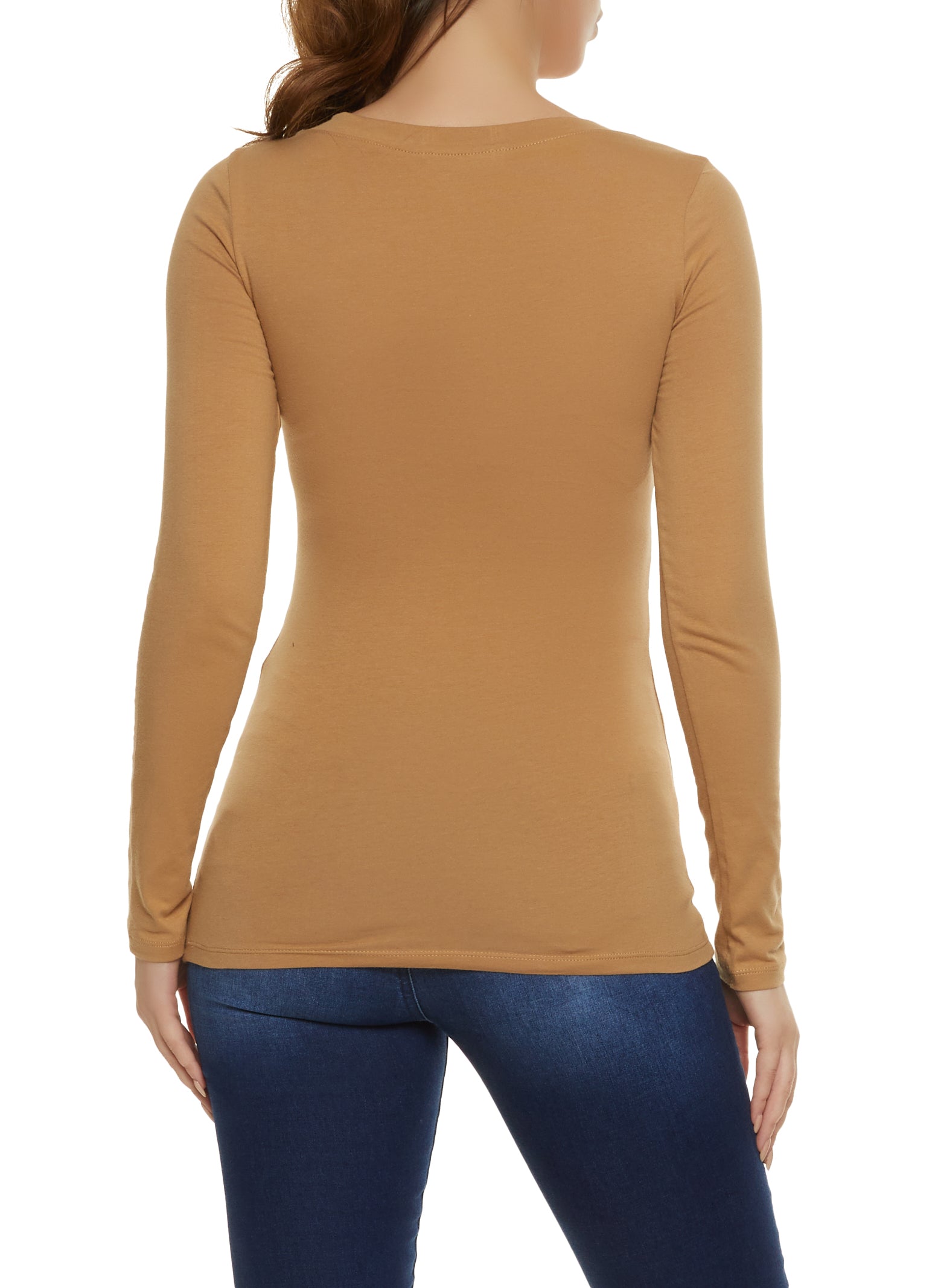 Basics Are Best Long Sleeve V-Neck Top in Bone
