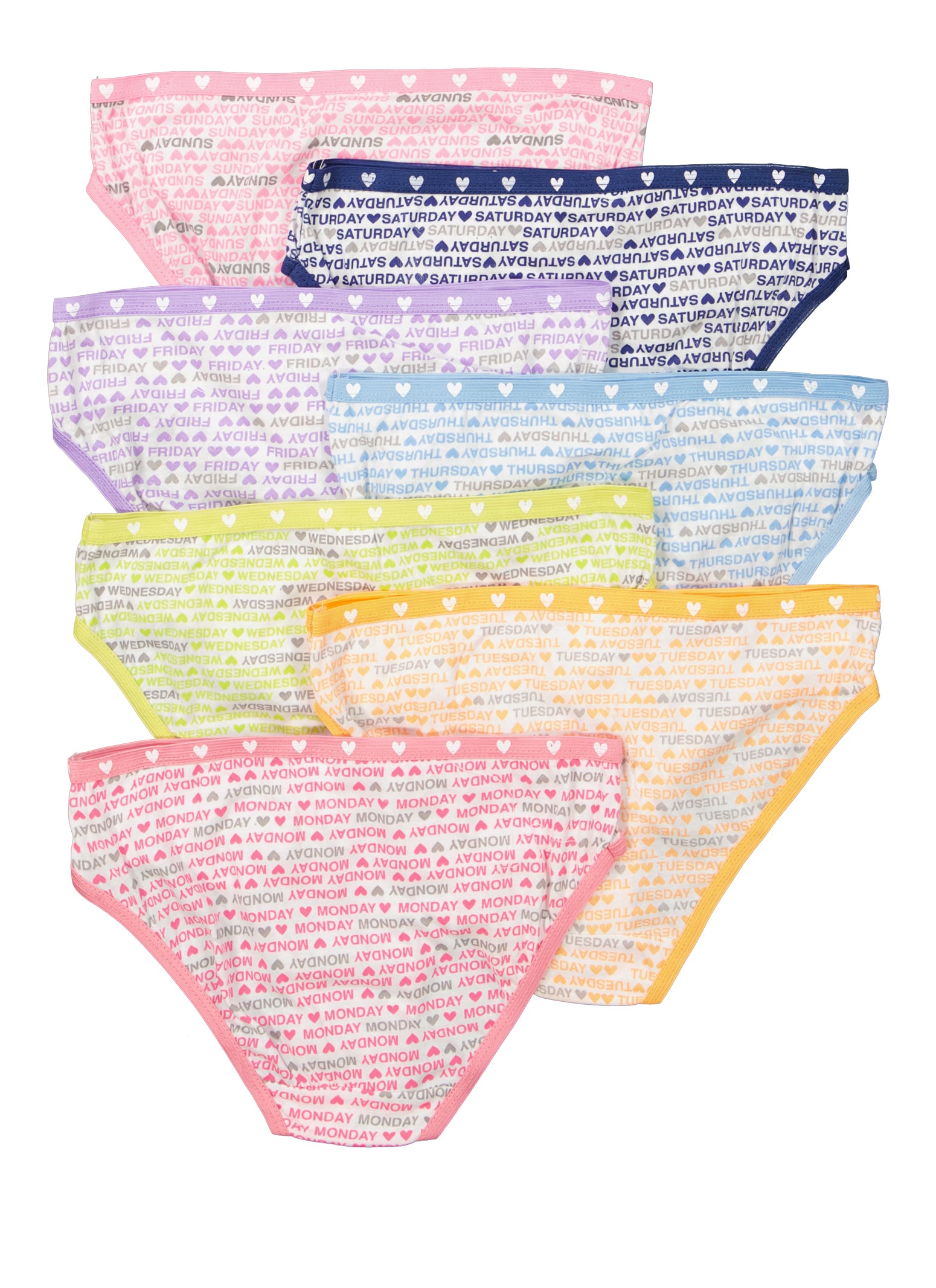 Girls 7 Pack Days of The Week Heart Trim Panties