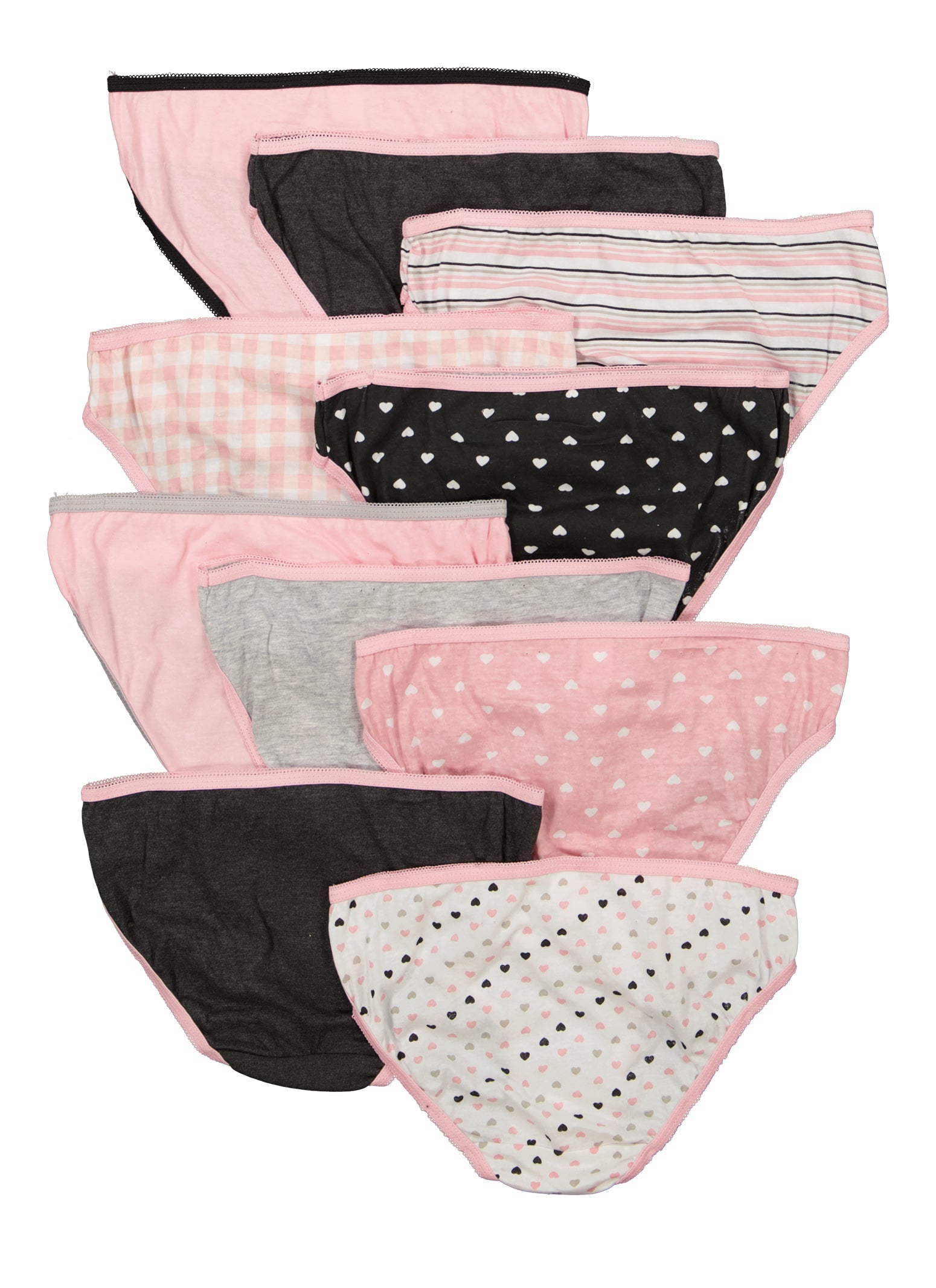 Girls Assorted Heart Print Bikini Panties 10 Pack - Multi Color