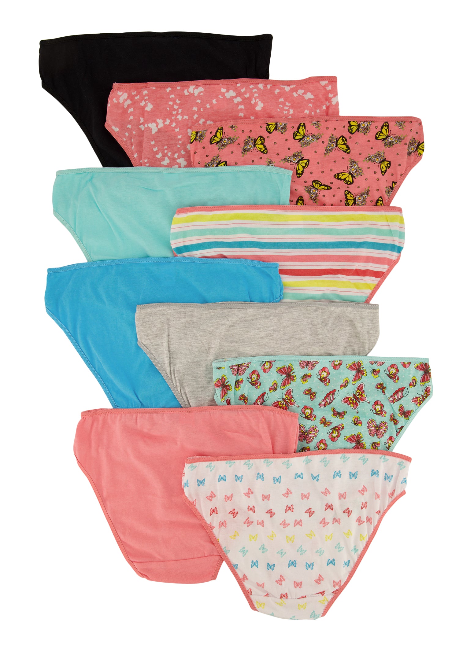 Girls Set of 10 Assorted Butterfly Print Panties - Multi Color