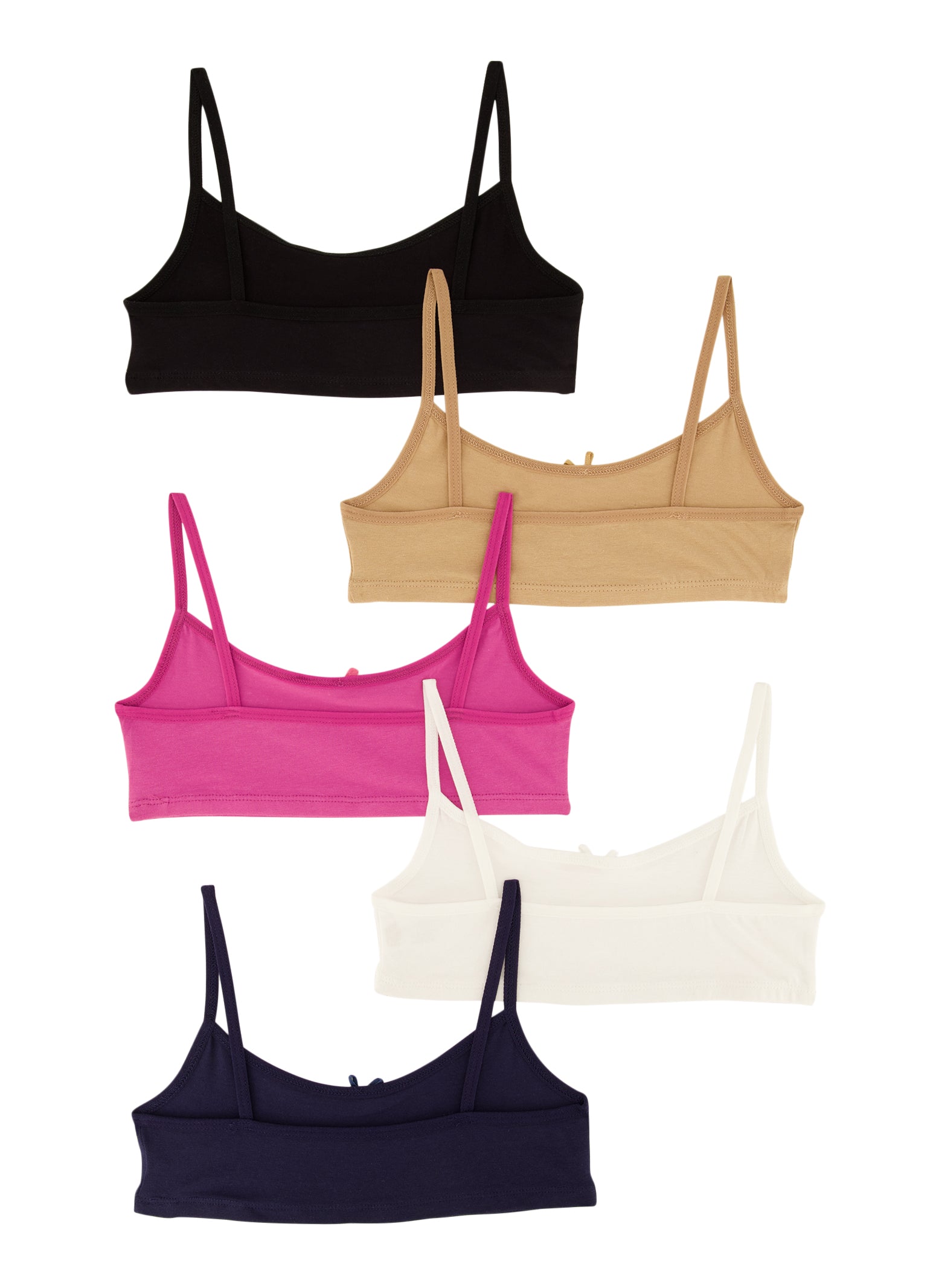 Girls 5 Pack Solid Cami Bras