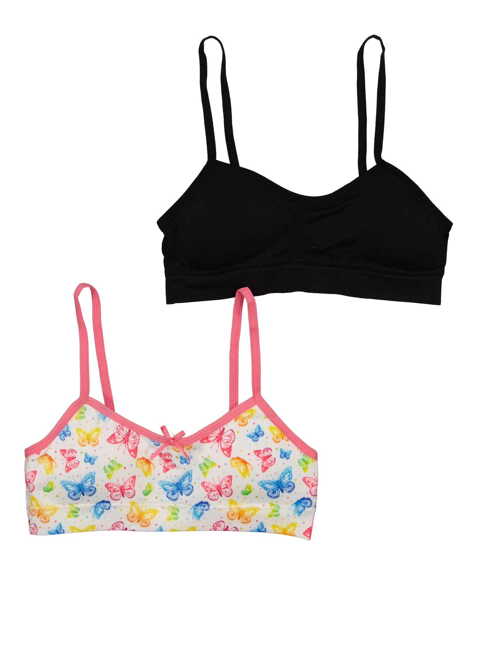 Girls Set of 2 Butterfly Print Cami Bras - Multi Color
