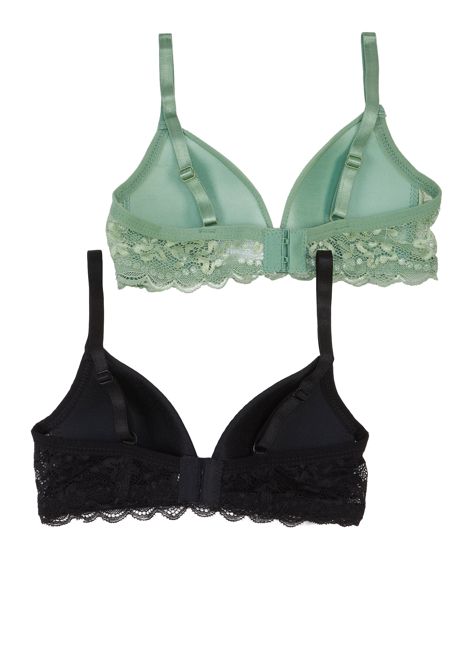 Rainbow Shops Womens Girls Bebe Floral Lace Plunge Bras 2 Pack