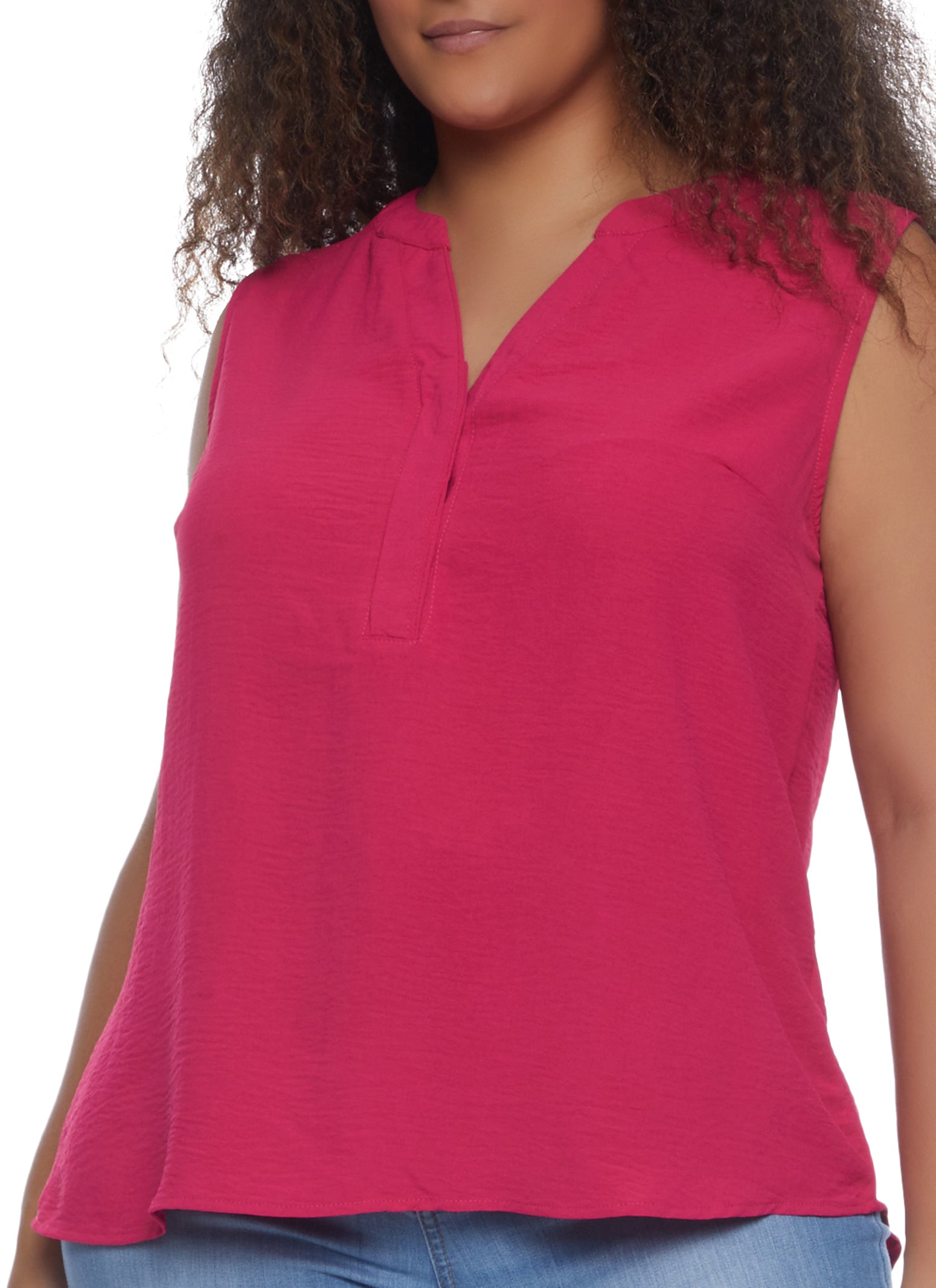 Plus Size Notch Collar Sleeveless Top