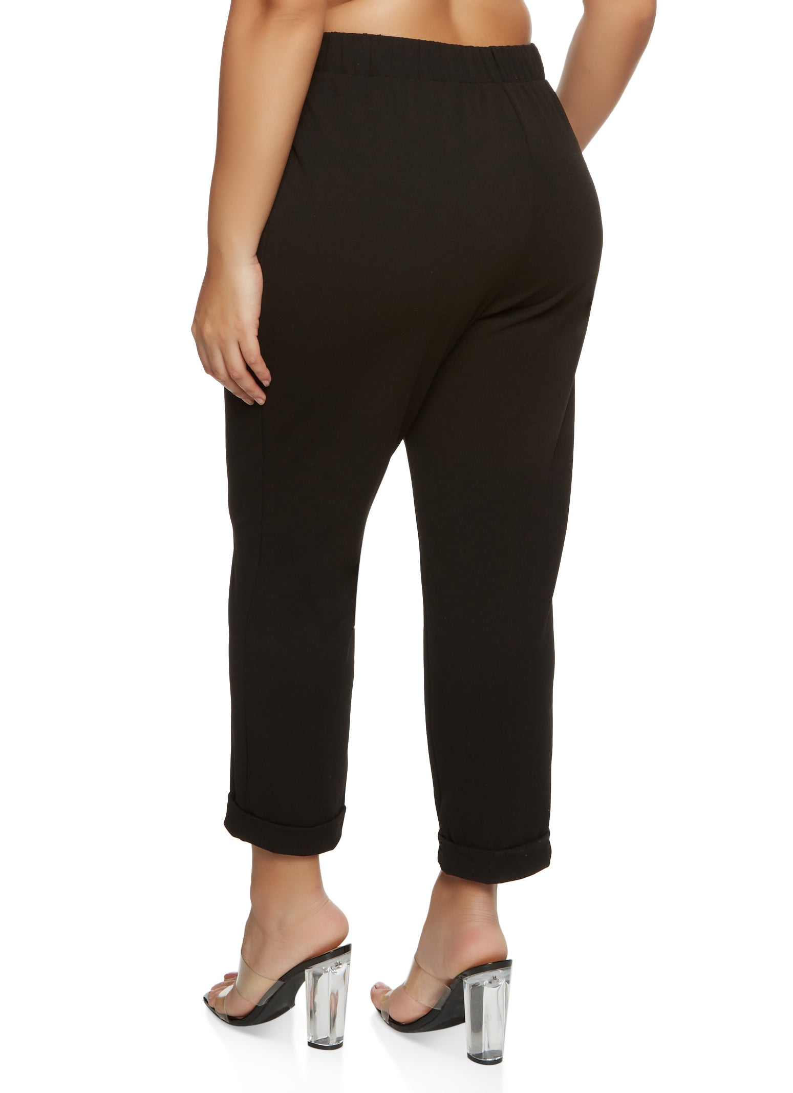 Plus Size Crepe Knit Rolled Cuff Pants