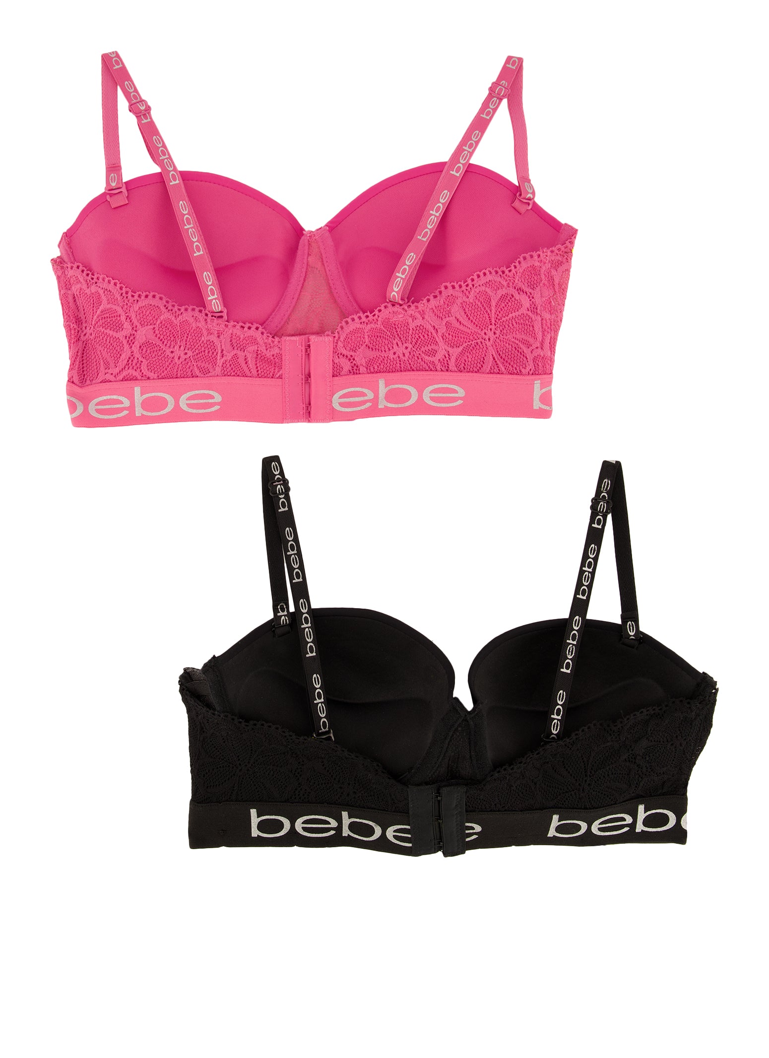 2 Pack Bebe Lace Bras  Converts to Strapless - Black