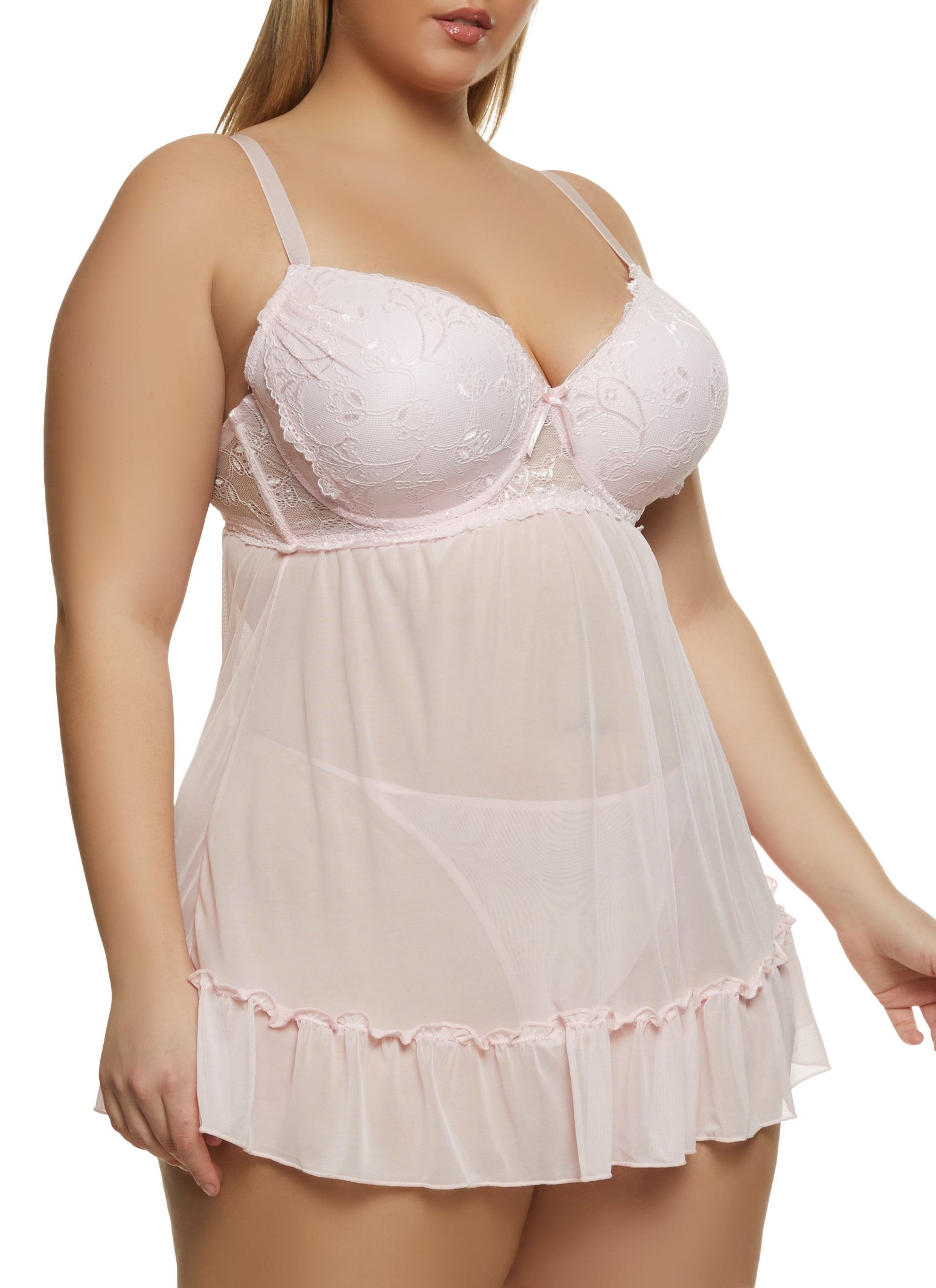 Plus Size Ruffled Hem Babydoll and G String