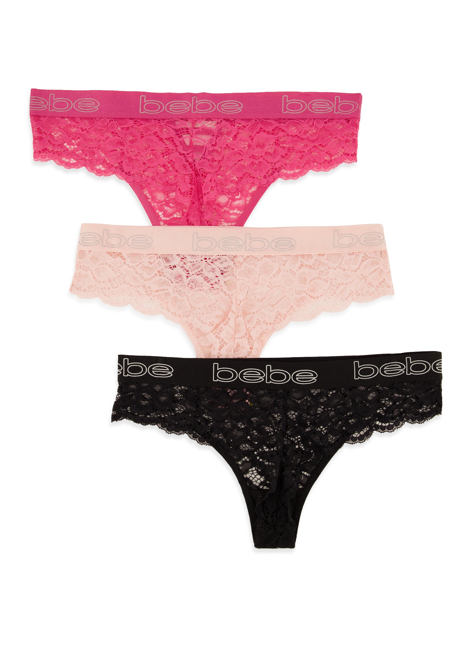 Bebe 3 Pack Lace Caged Front Panties