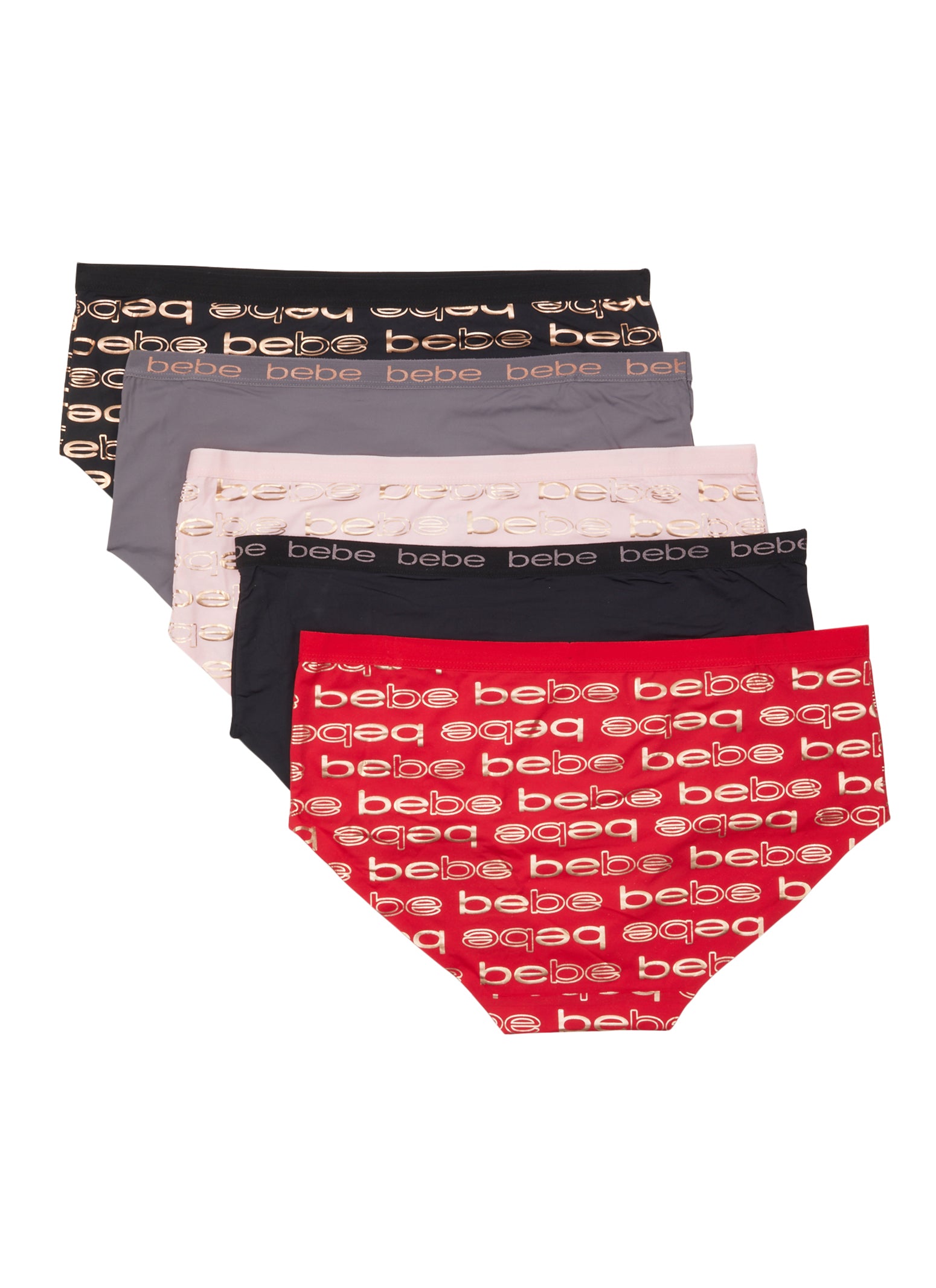 Plus Size Bebe 5 Pack Foil Screen Hipster Panties - Red