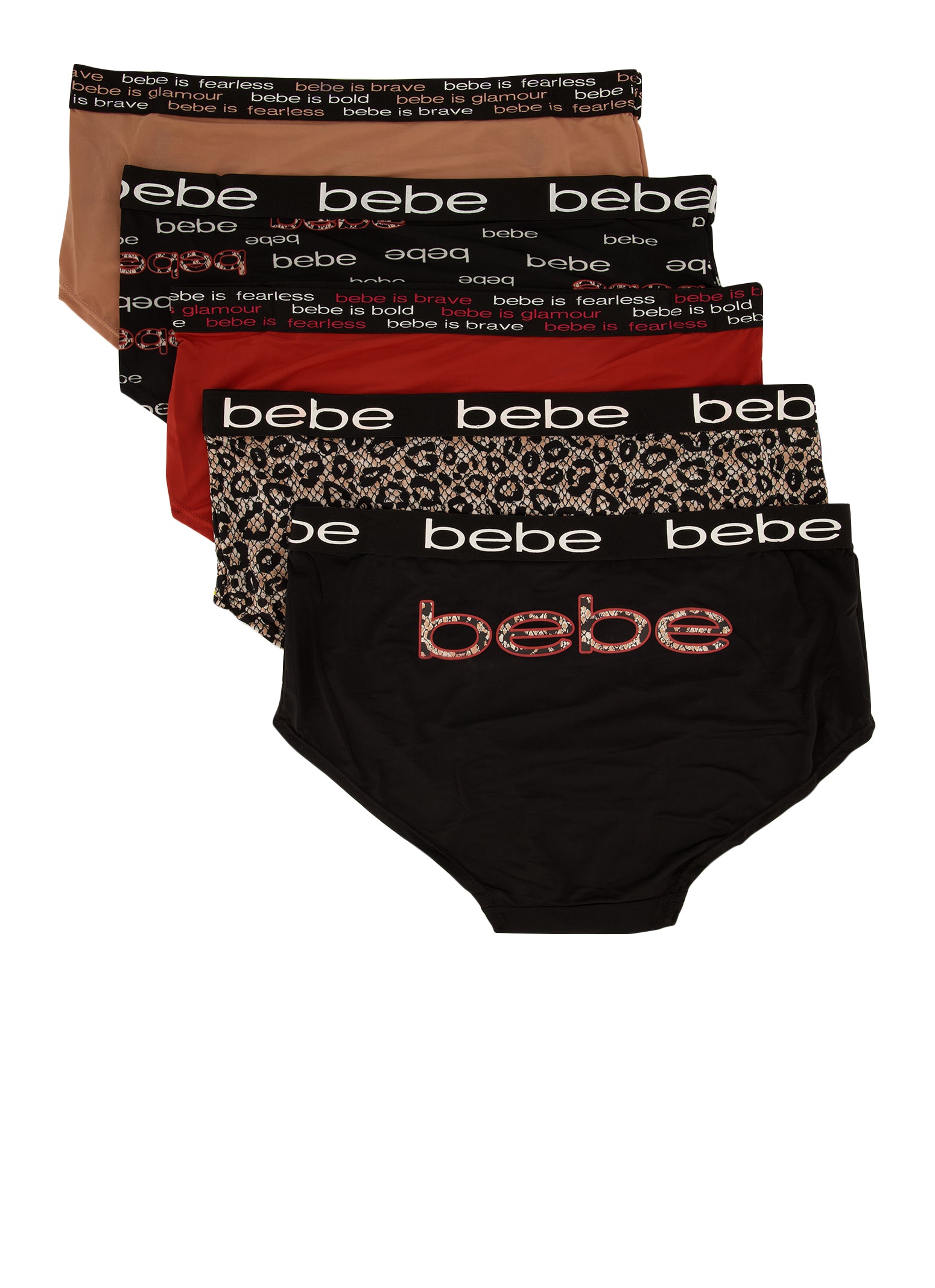 Plus Size Bebe 5 Pack Animal Print Detail Panties