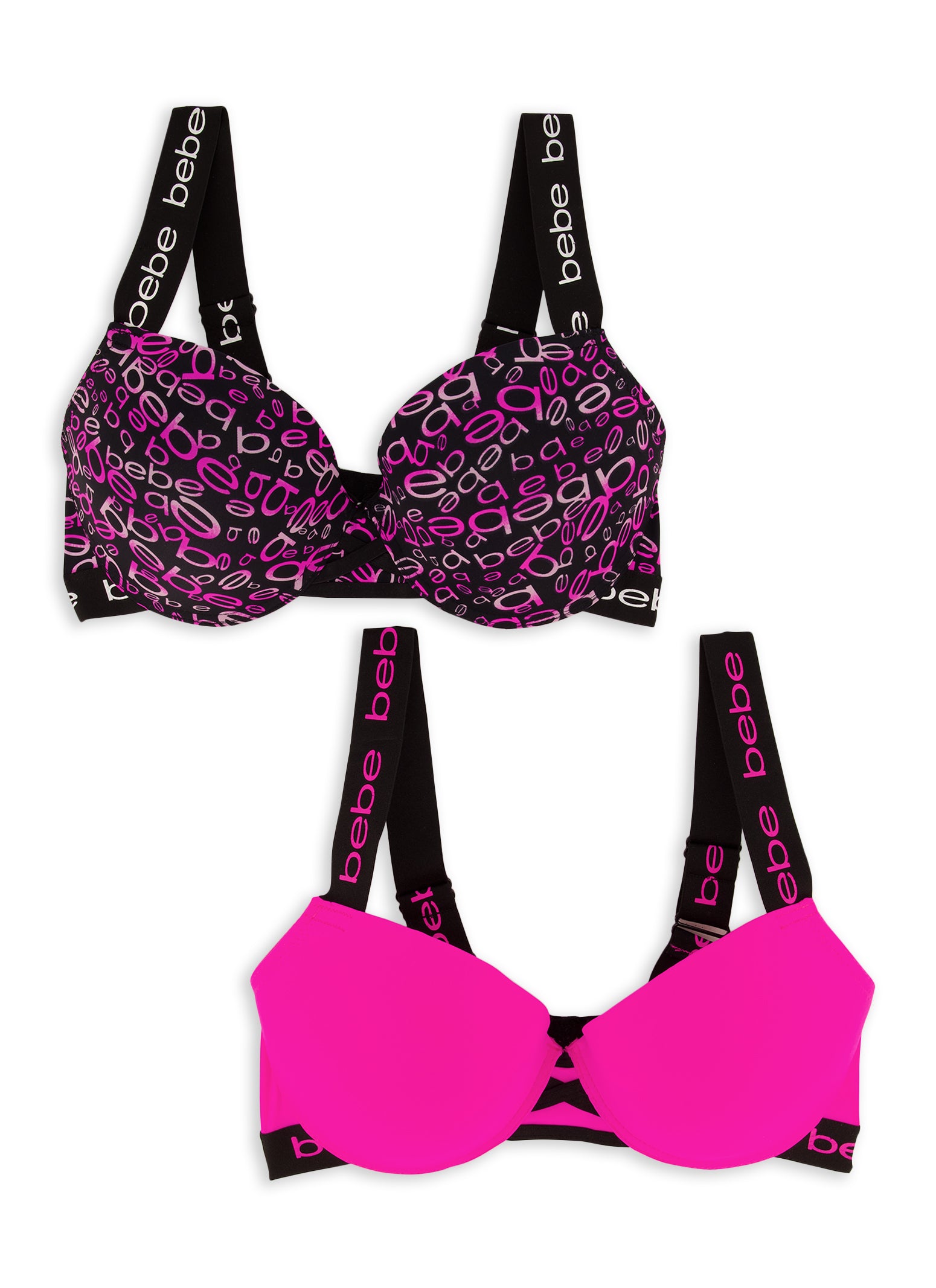 Plus Size Bebe 2 Pack Printed Plunge Bras - Black